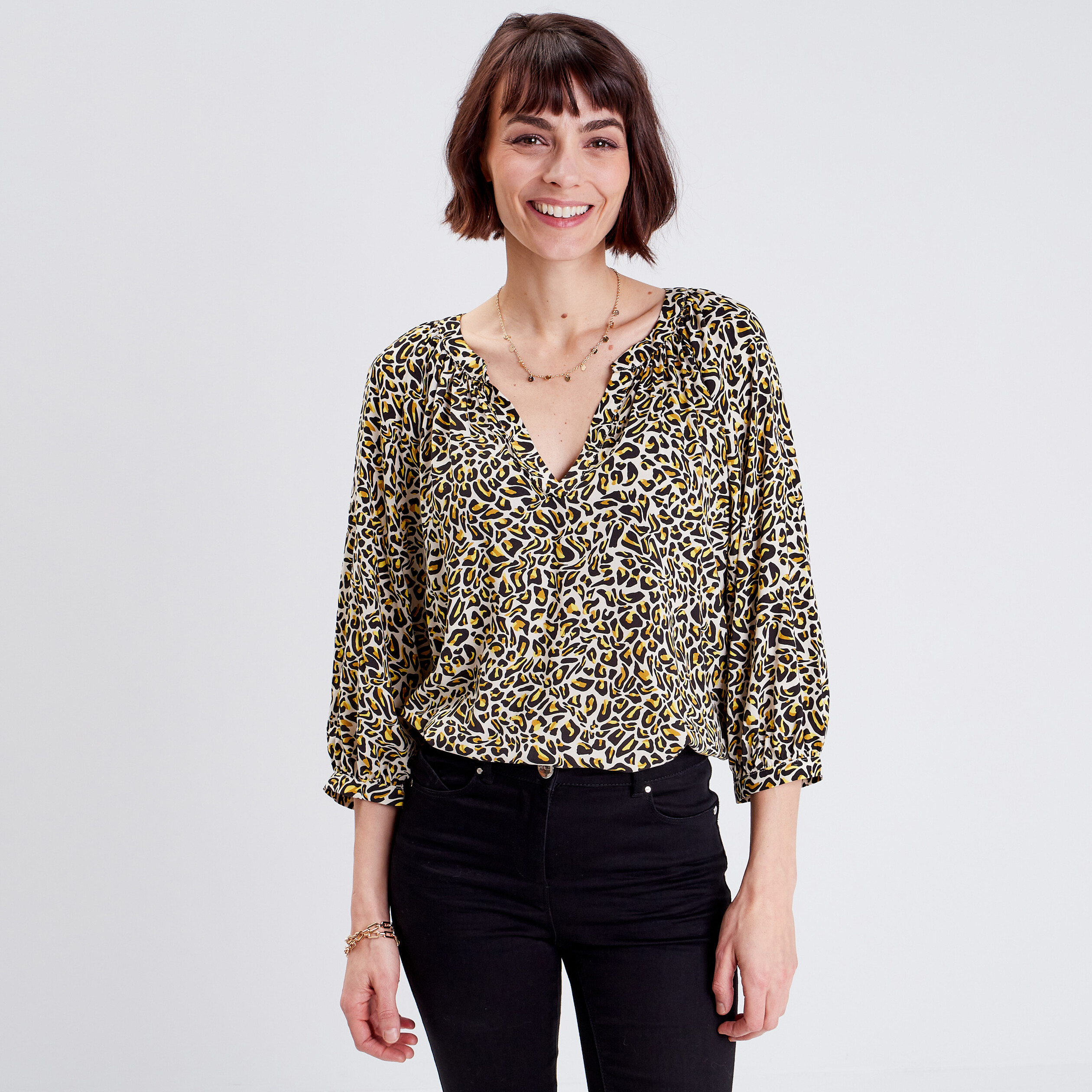 Blouse manches 3/4 beige femme