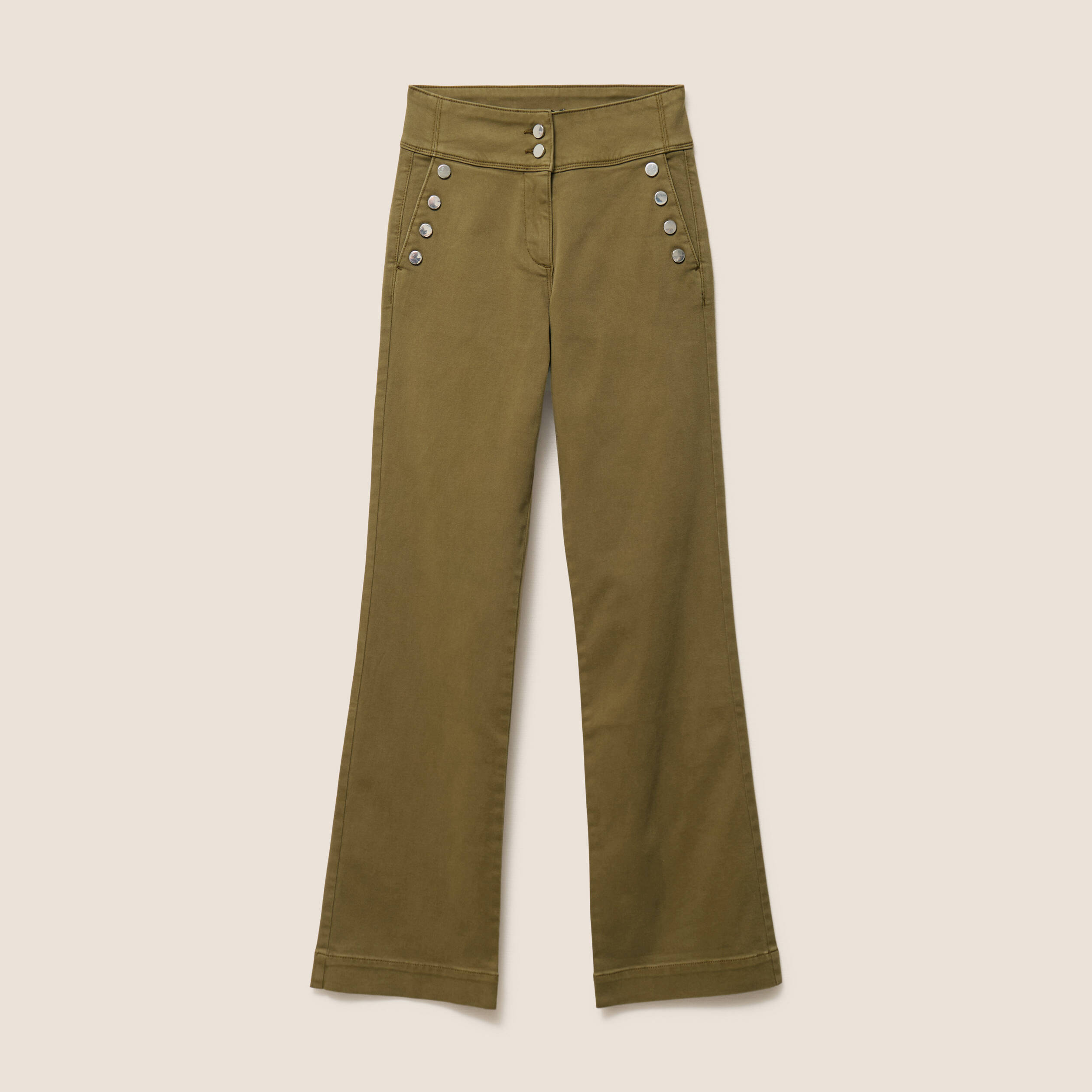 Pantalon coupe bootcut &agrave; pont vert olive femme