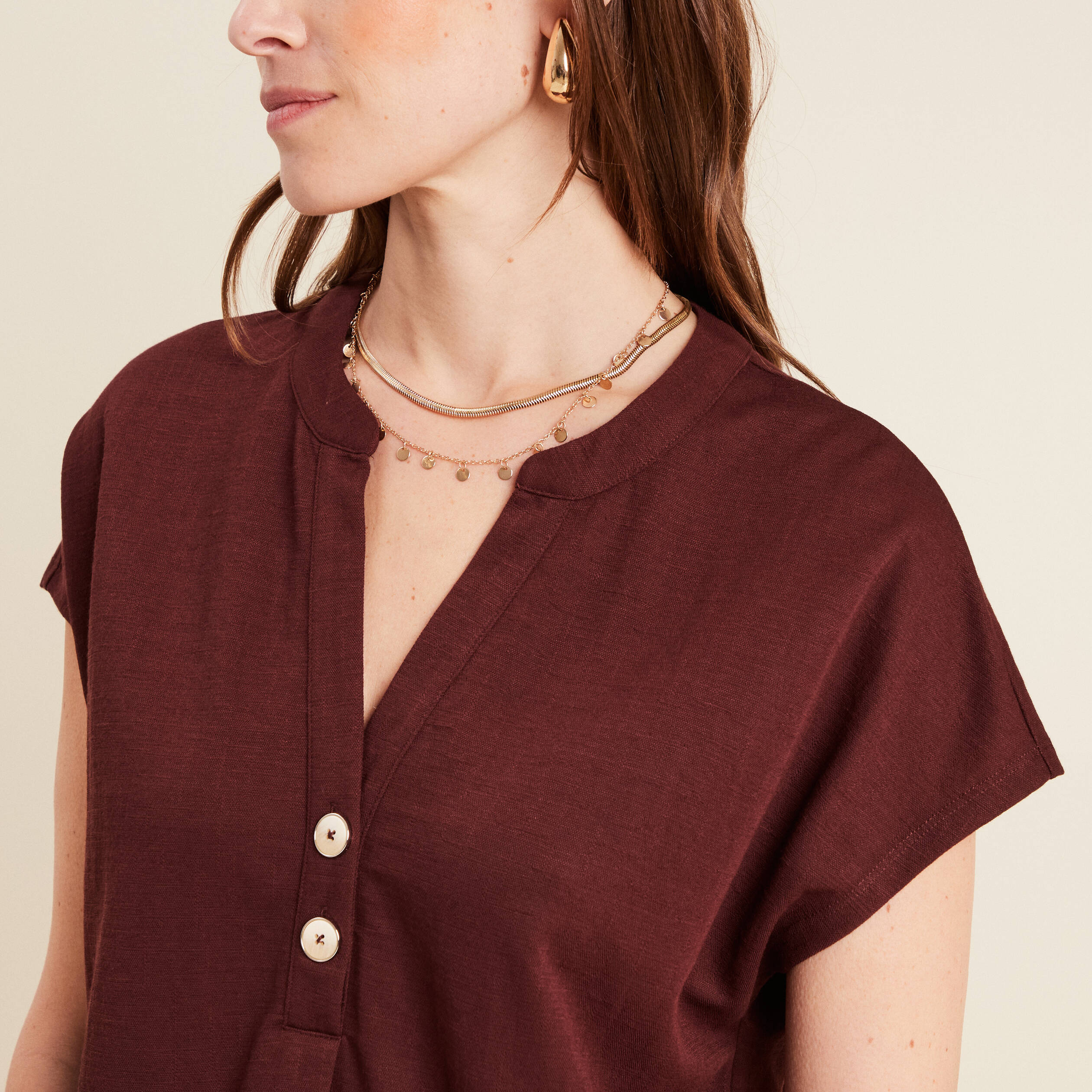 T-shirt manches courtes bordeaux femme