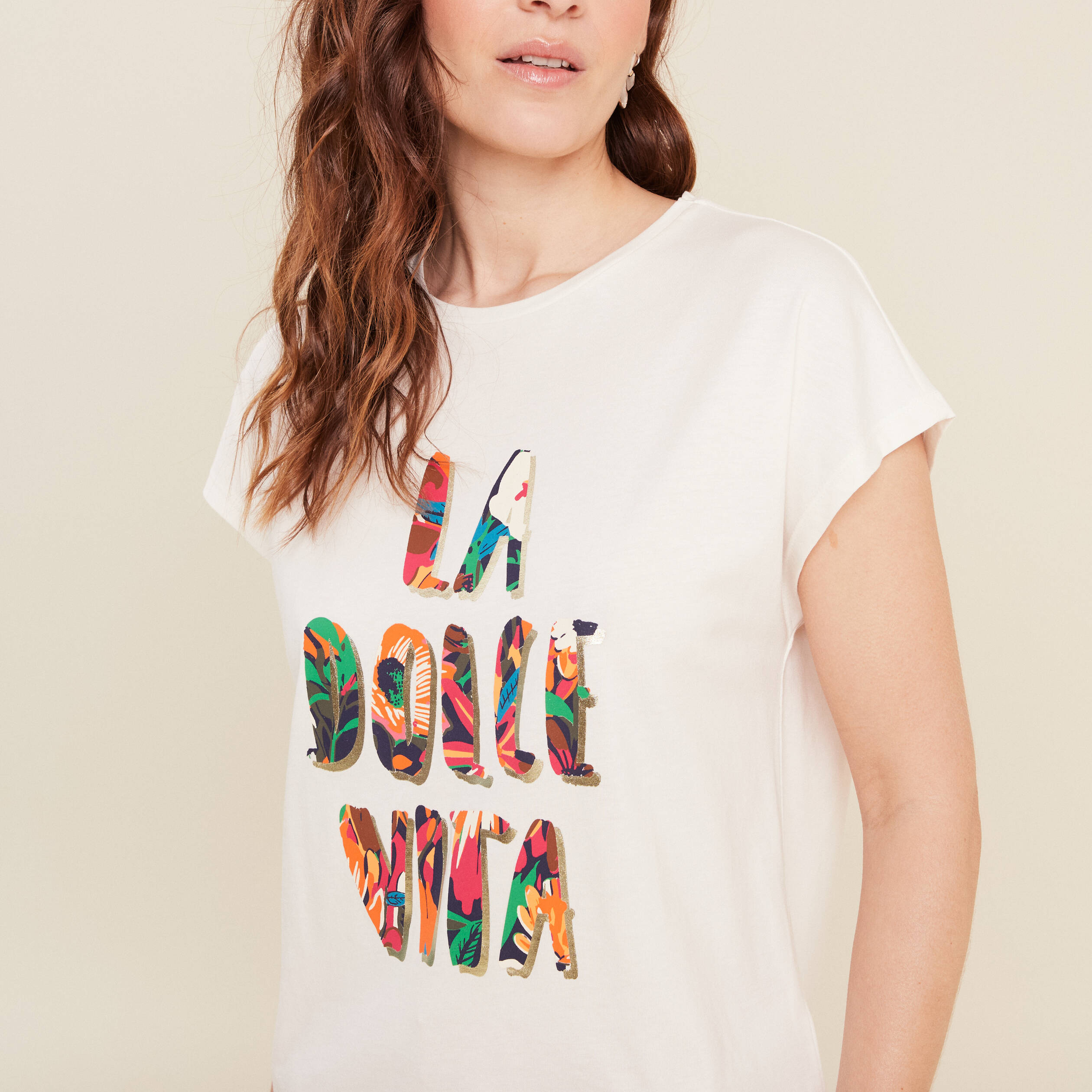 T-shirt manches courtes ecru femme