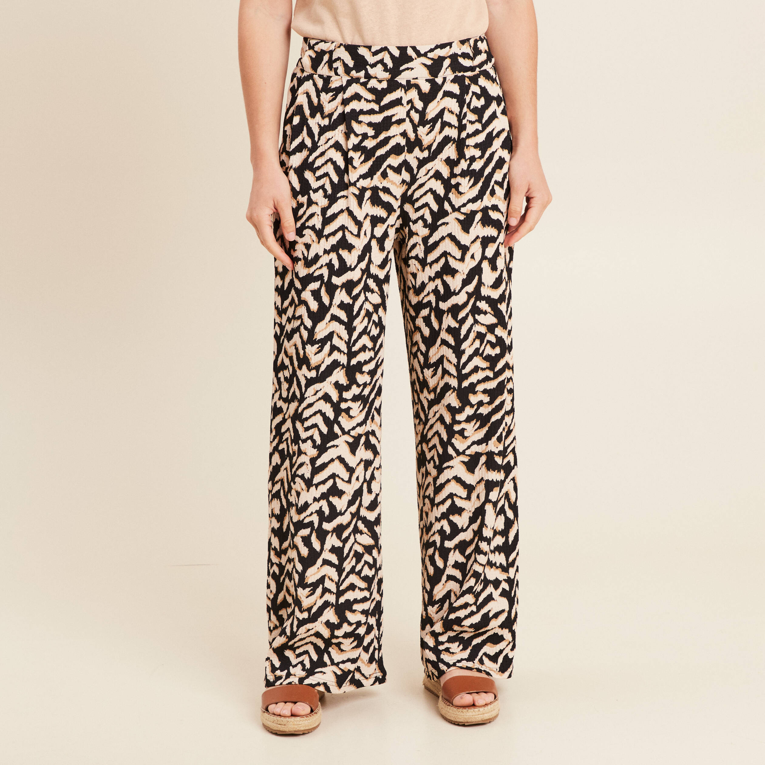 Pantalon large taille haute noir femme