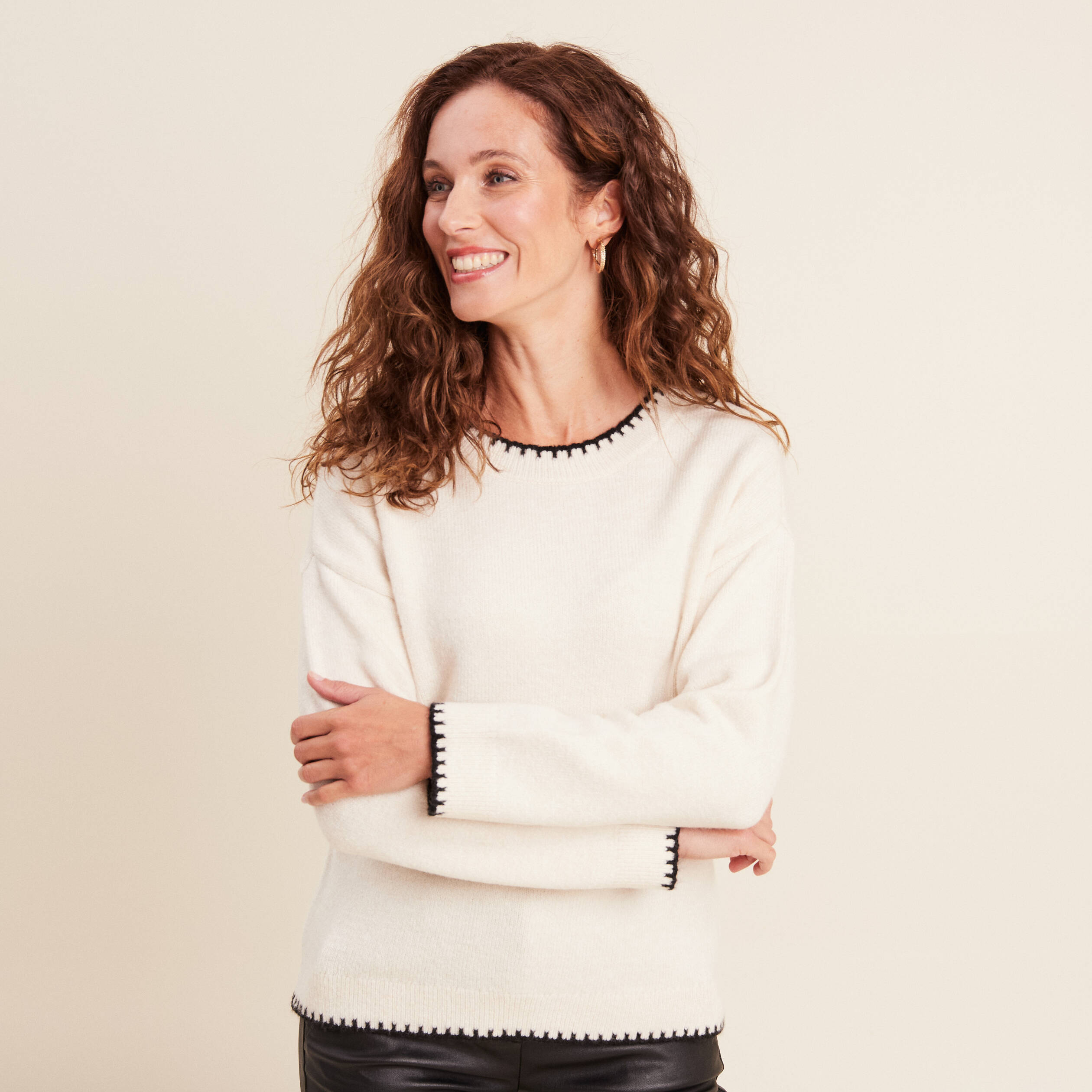 Pull manches longues ecru femme