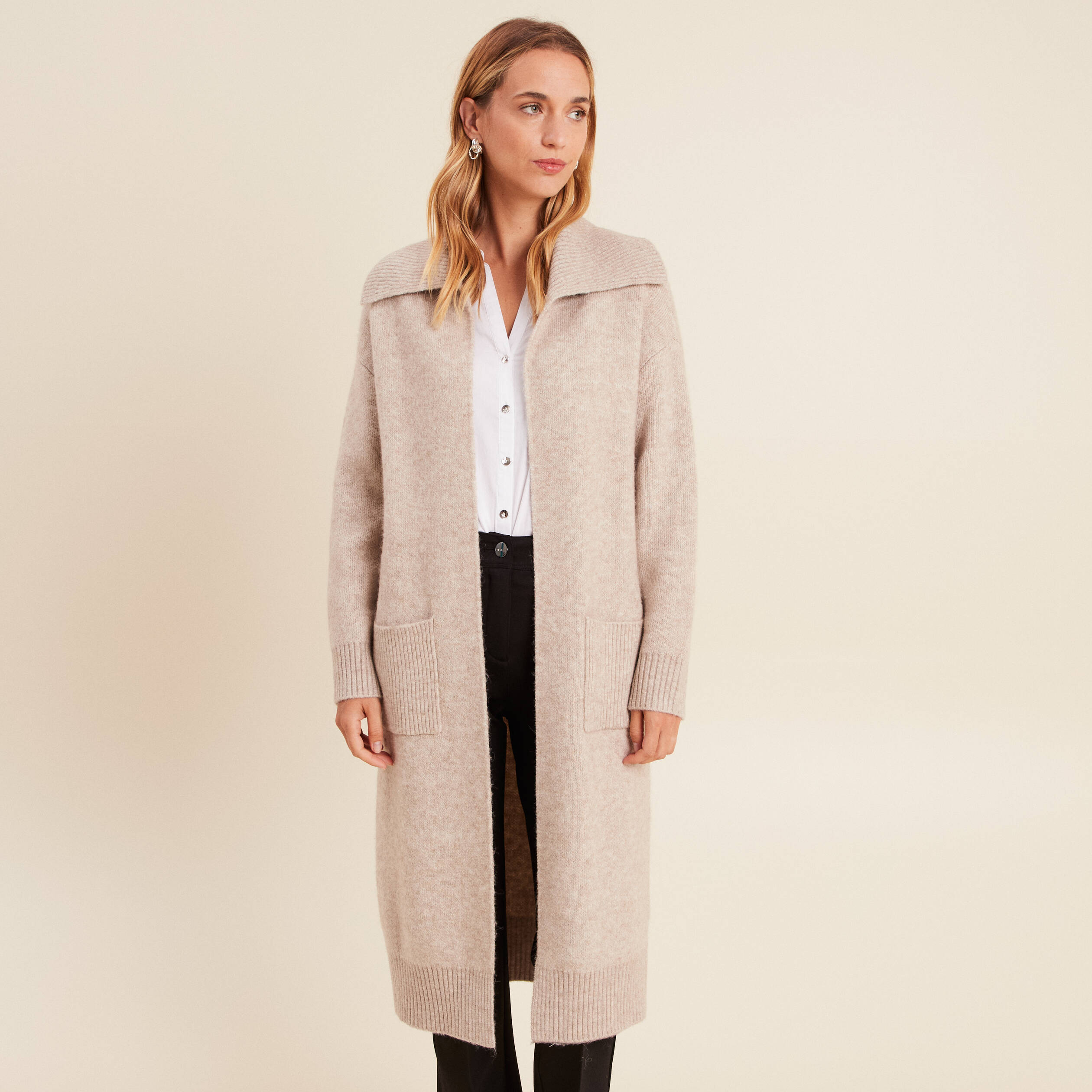 Gilet manches longues avec poches creme femme Bréal