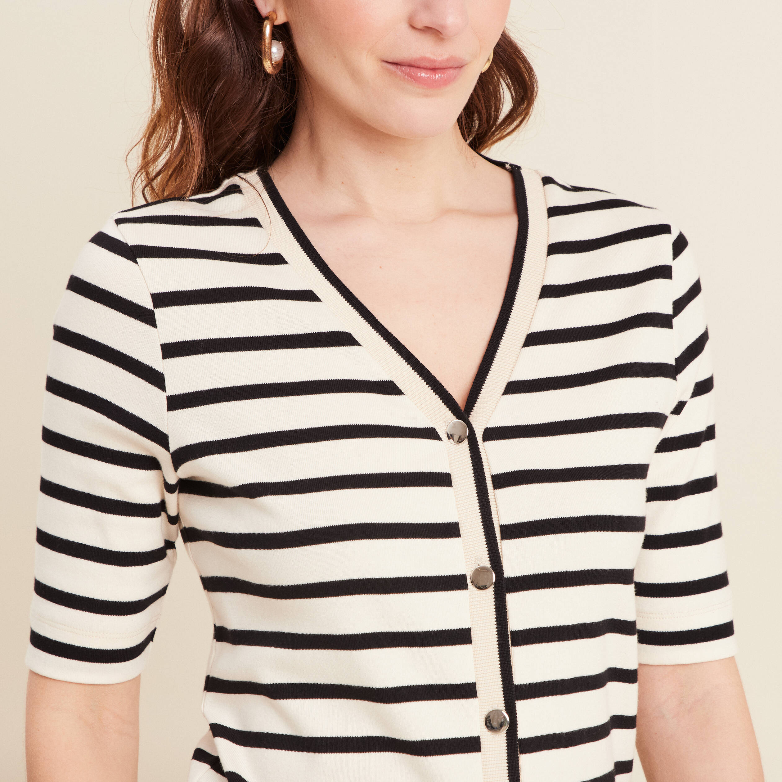 T-shirt col V en coton blanc femme
