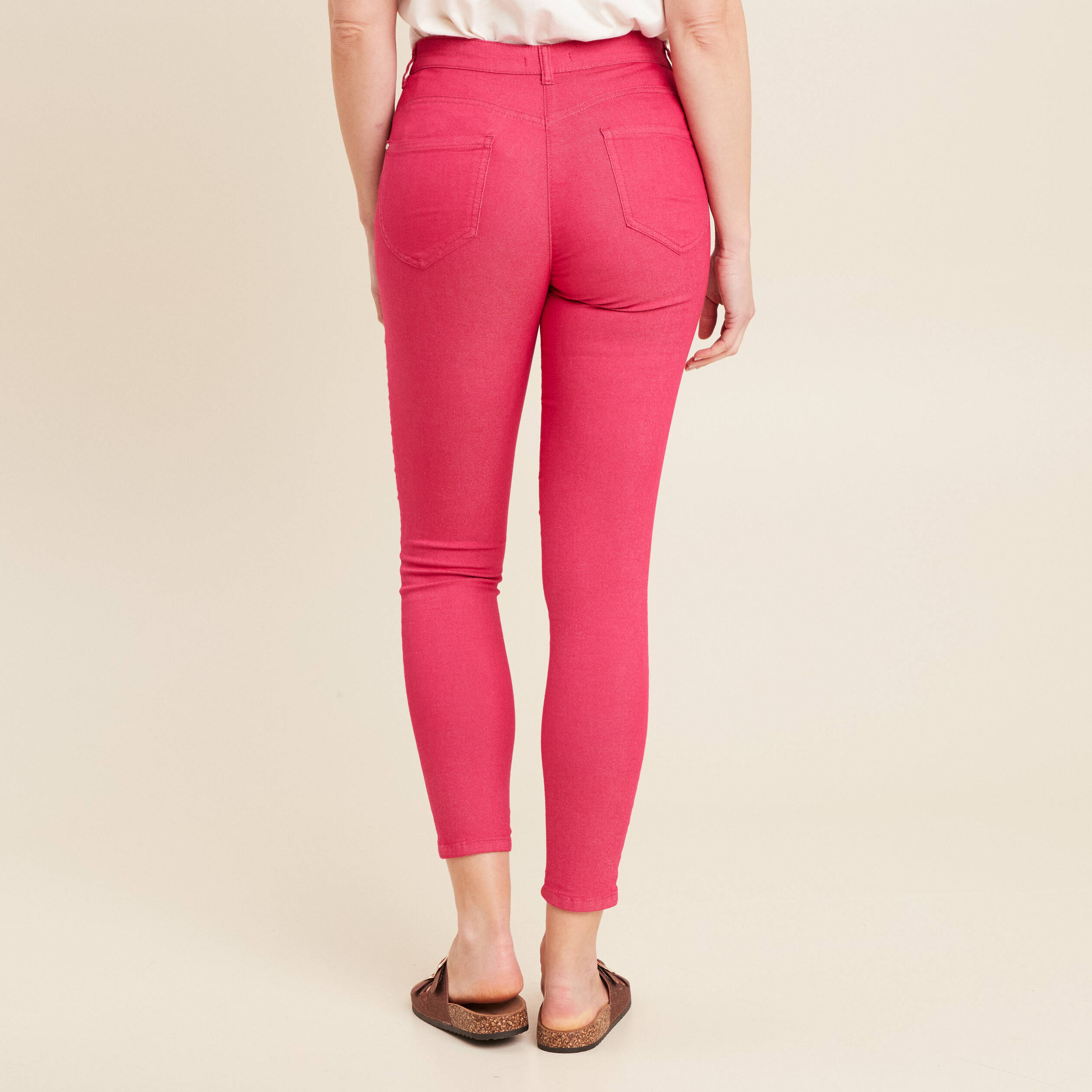 Pantalon léger taille standard 7/8ème rose fushia femme