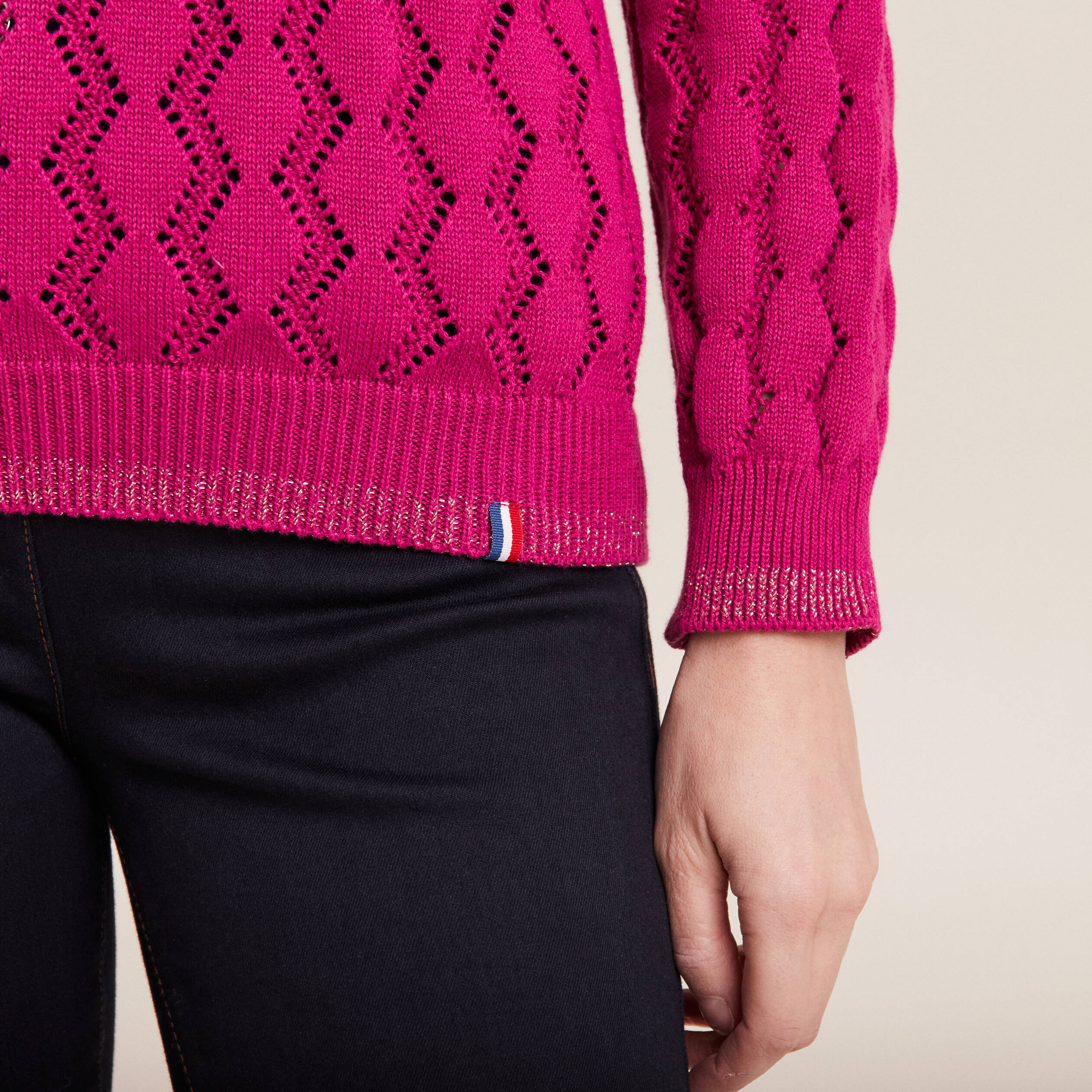 Pull confectionné en France rose fushia femme