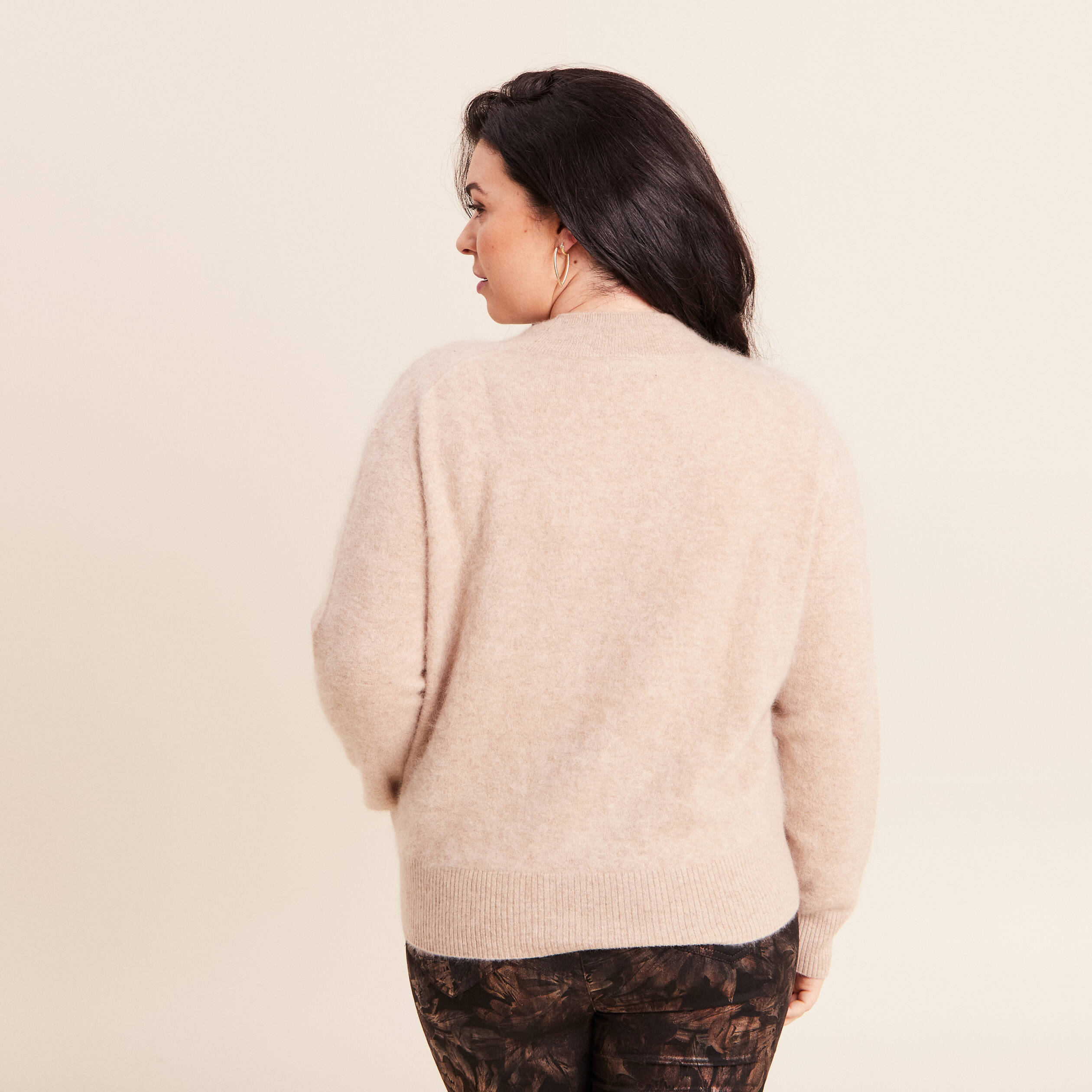 Pull cachemire col montant sable femme