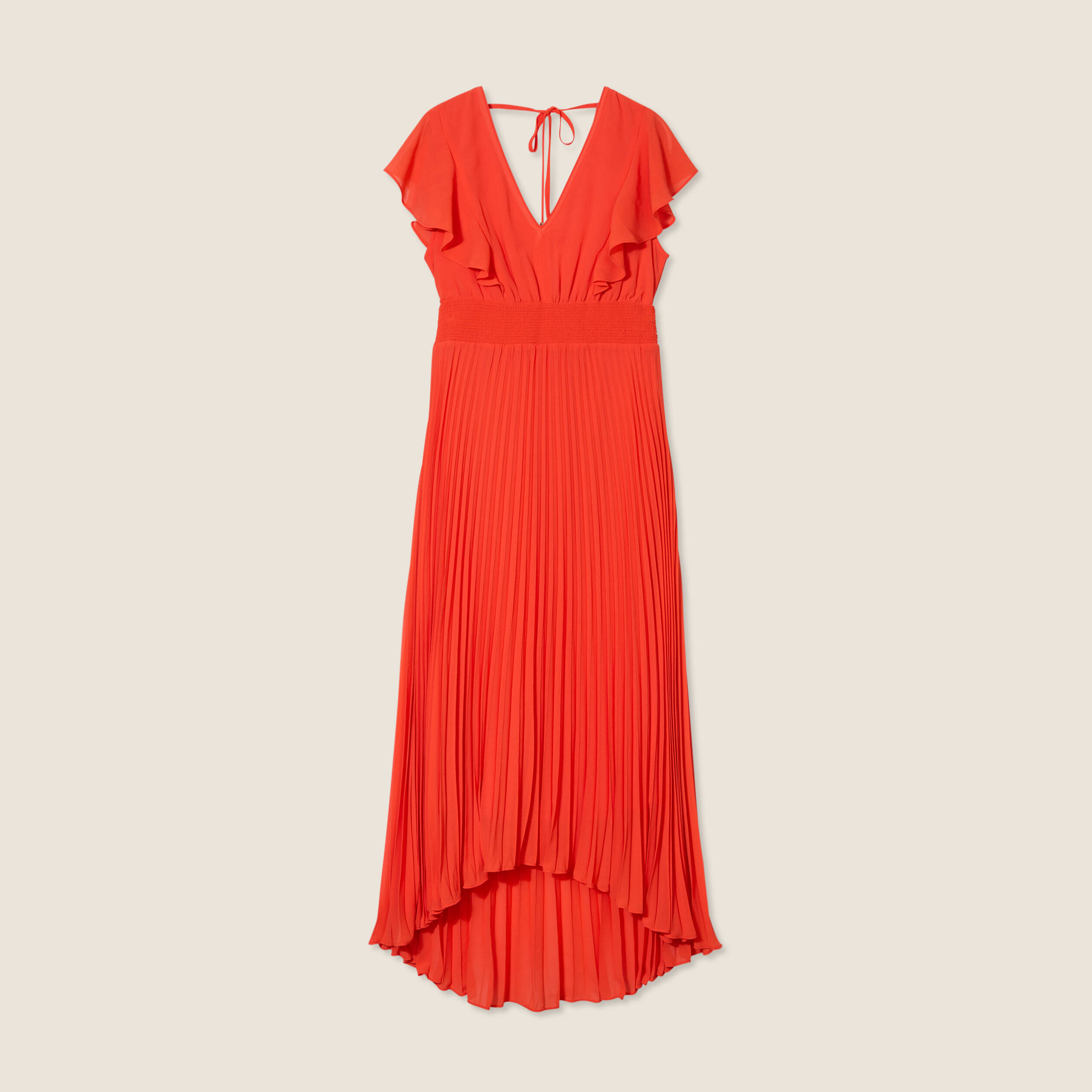Robe longue évasée à volants orange foncé femme