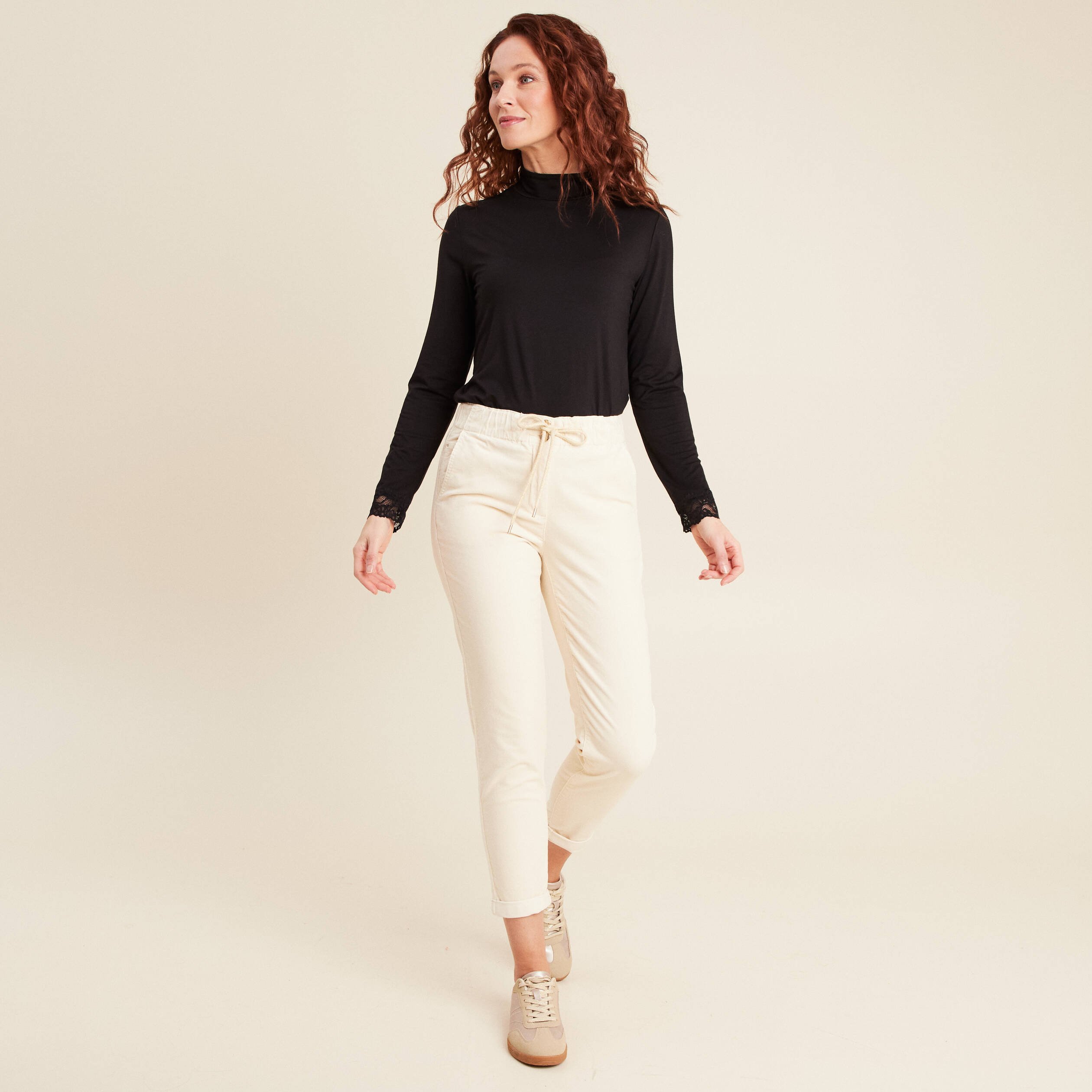 Pantalon jogging velours ivoire femme