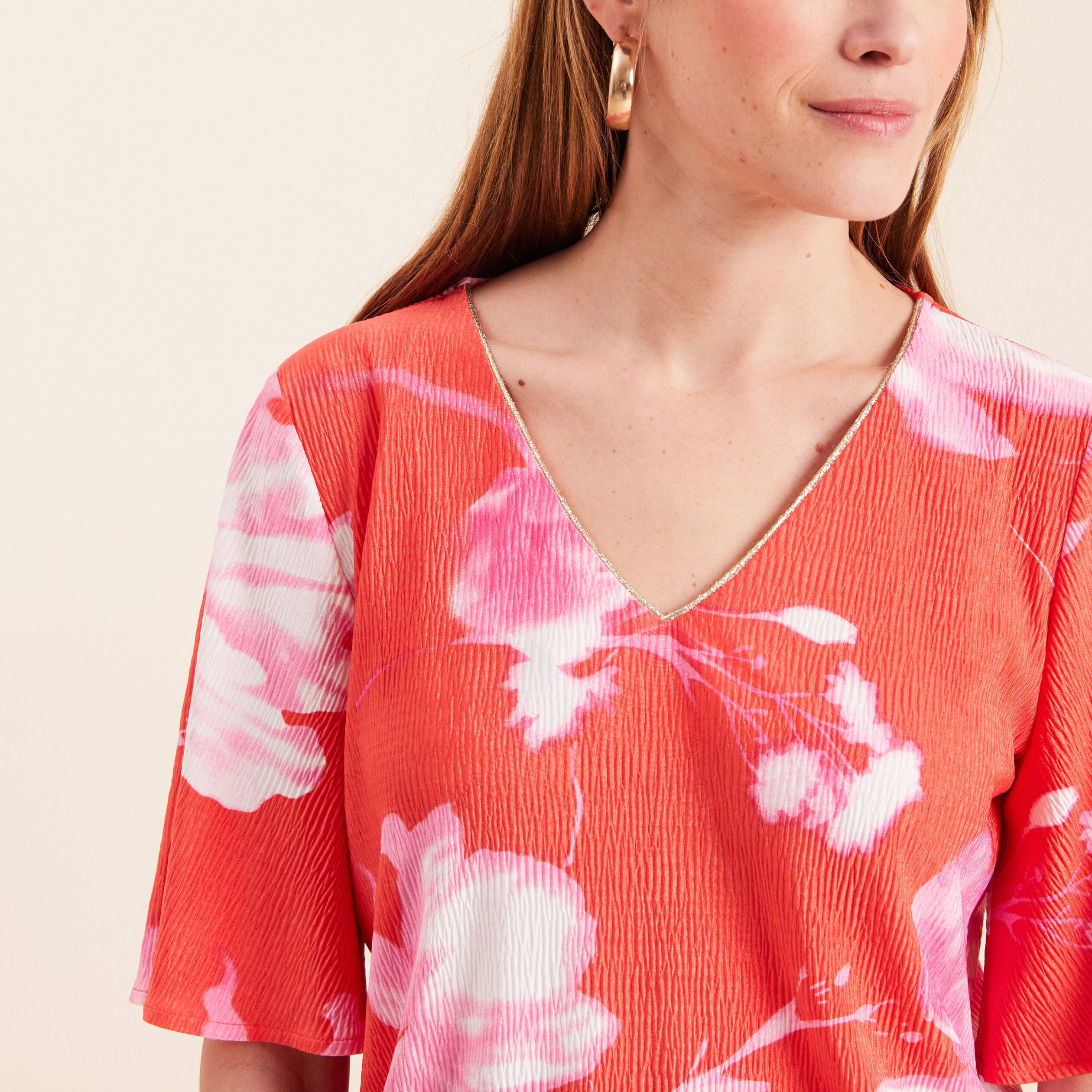Blouse manches courtes rouge femme