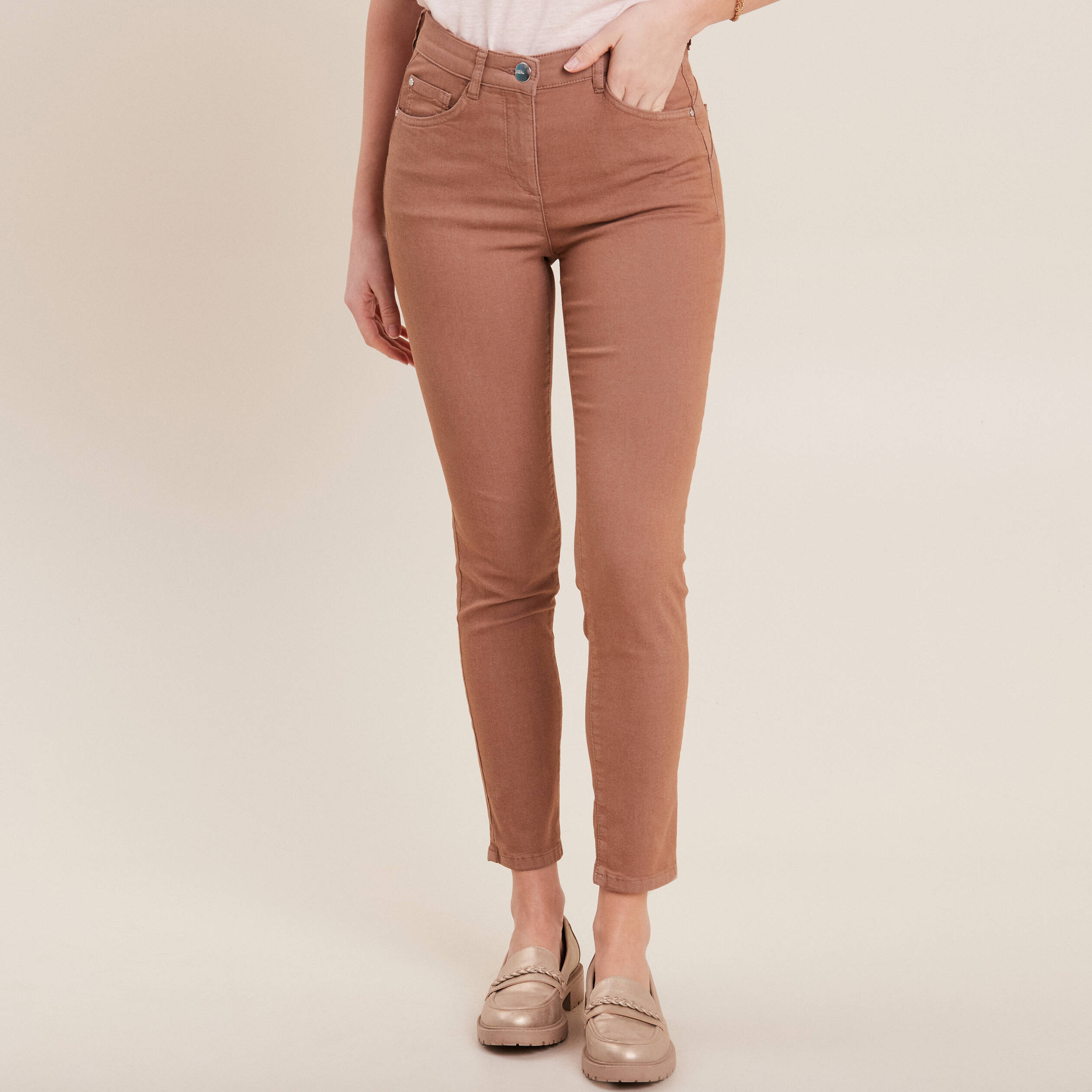 Pantalon léger taille standard 7/8ème marron femme