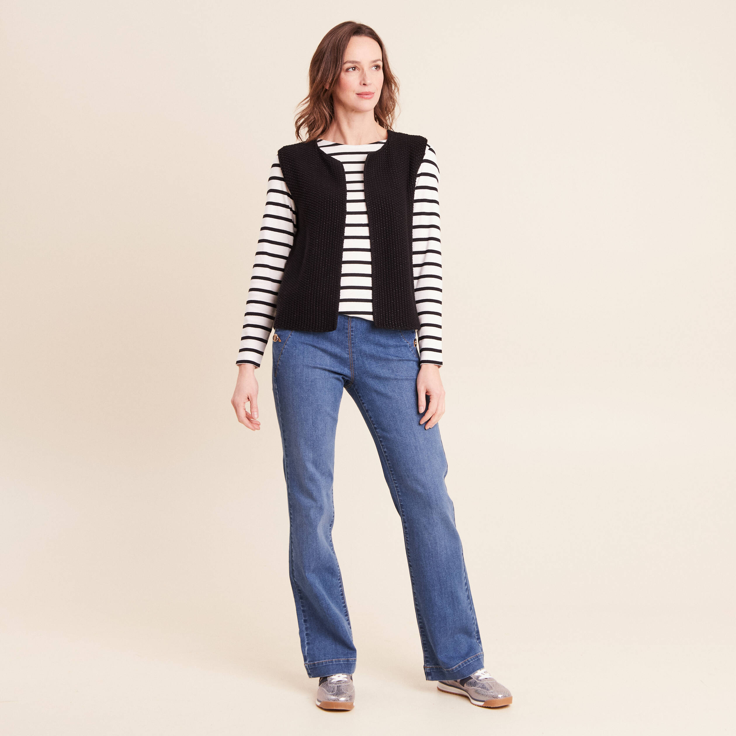 T-shirt marini&egrave;re avec broderie sequins noir femme