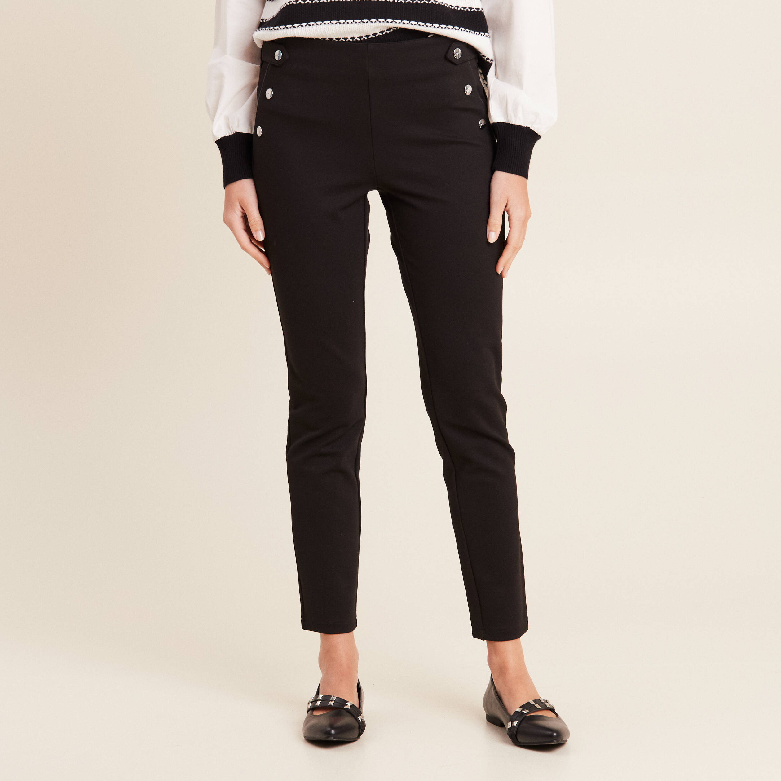 pantalon tregging taille basculee noir femme Pantalon tregging taille basculée noir femme