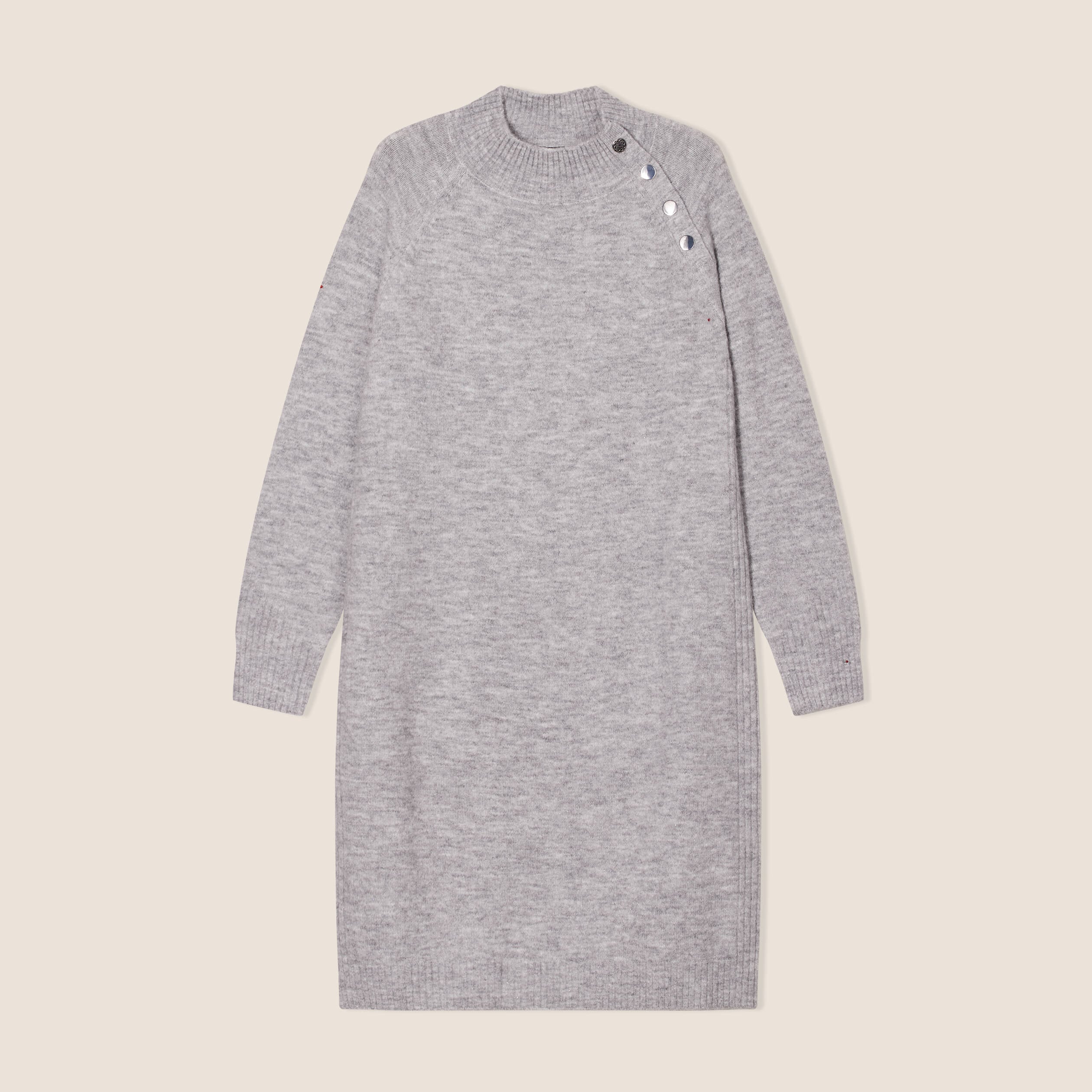 Robe pull droite col montant gris clair femme