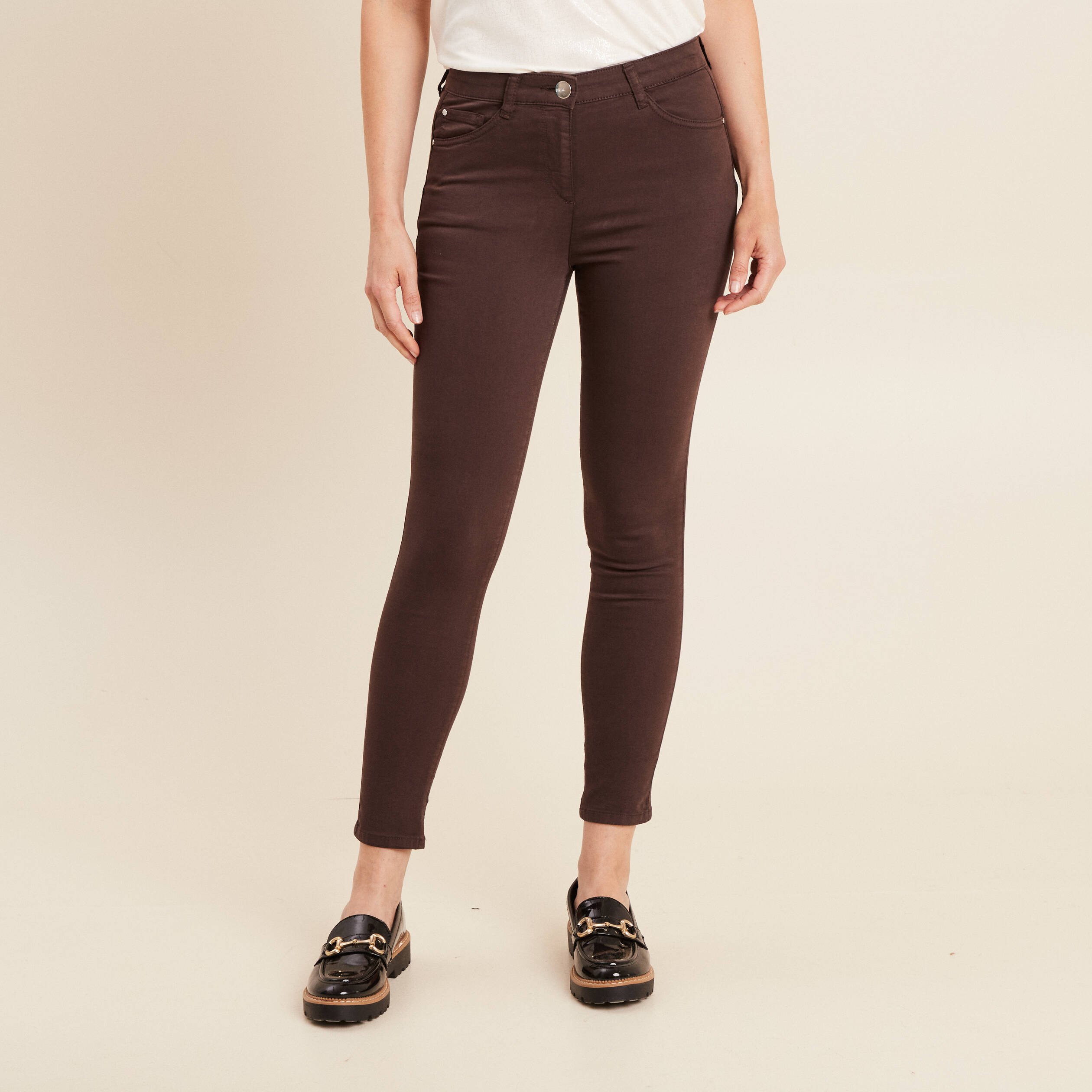 pantalon leger taille standard 78eme marron fonce femme Pantalon léger taille standard 7/8ème marron foncé femme