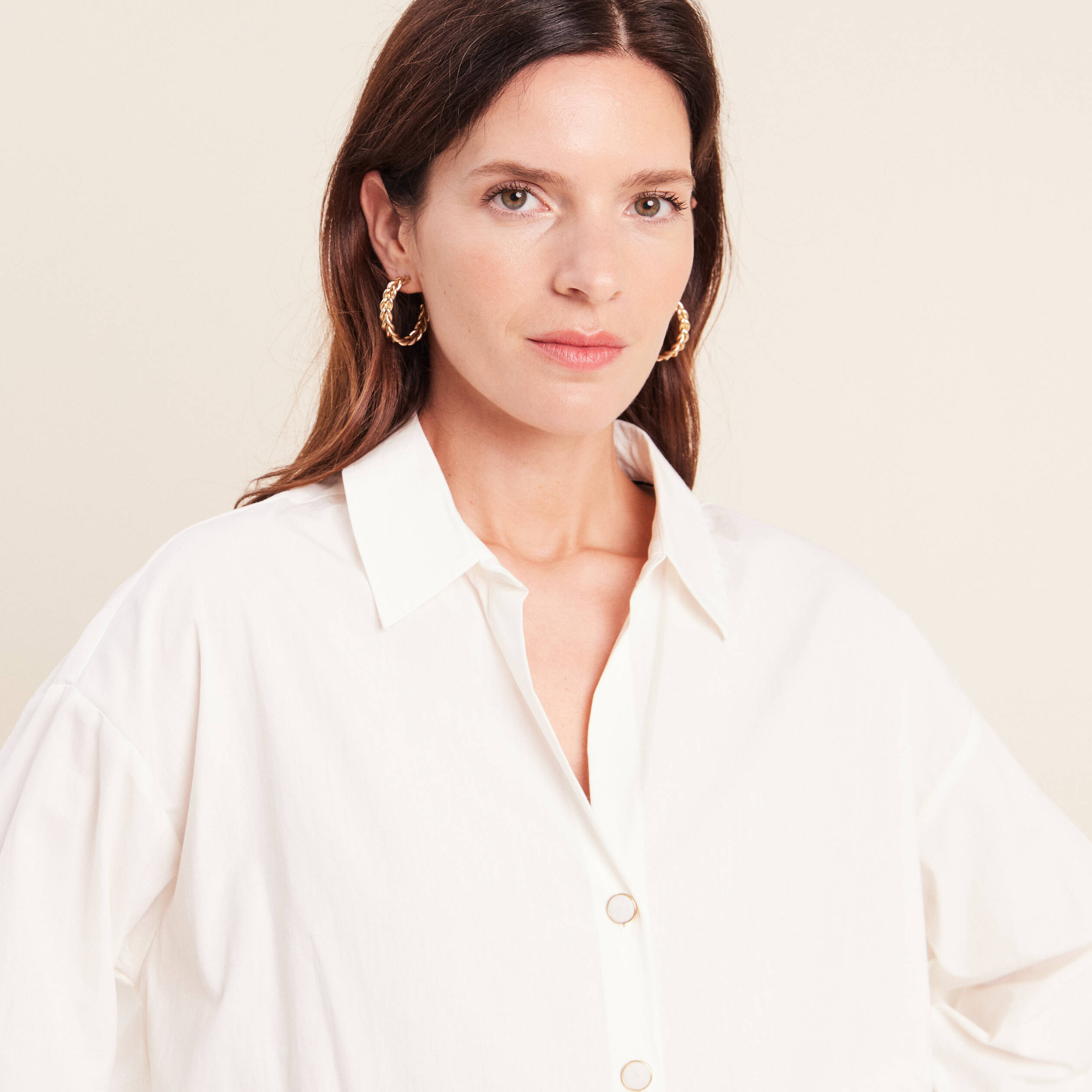 Chemise ample manches longues ecru femme