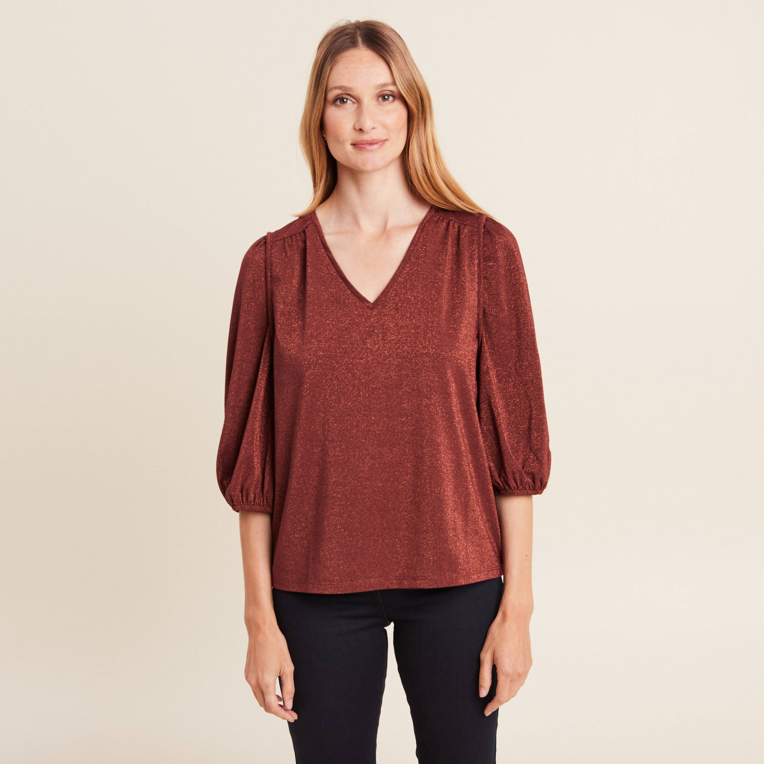 blouse manches 34 couleur cuivre femme Blouse manches 3/4 couleur cuivre femme