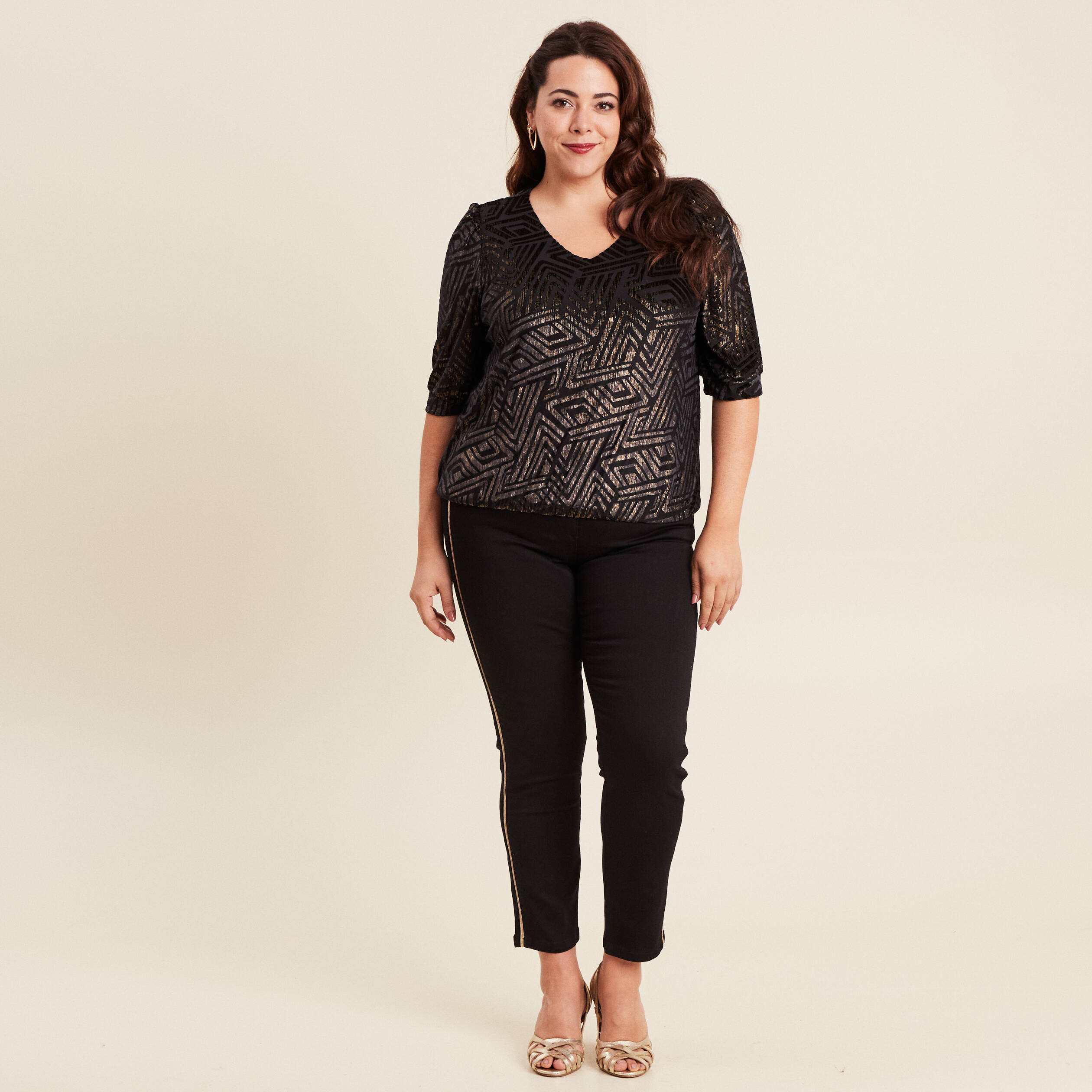 T-shirt manches 3/4 noir femme