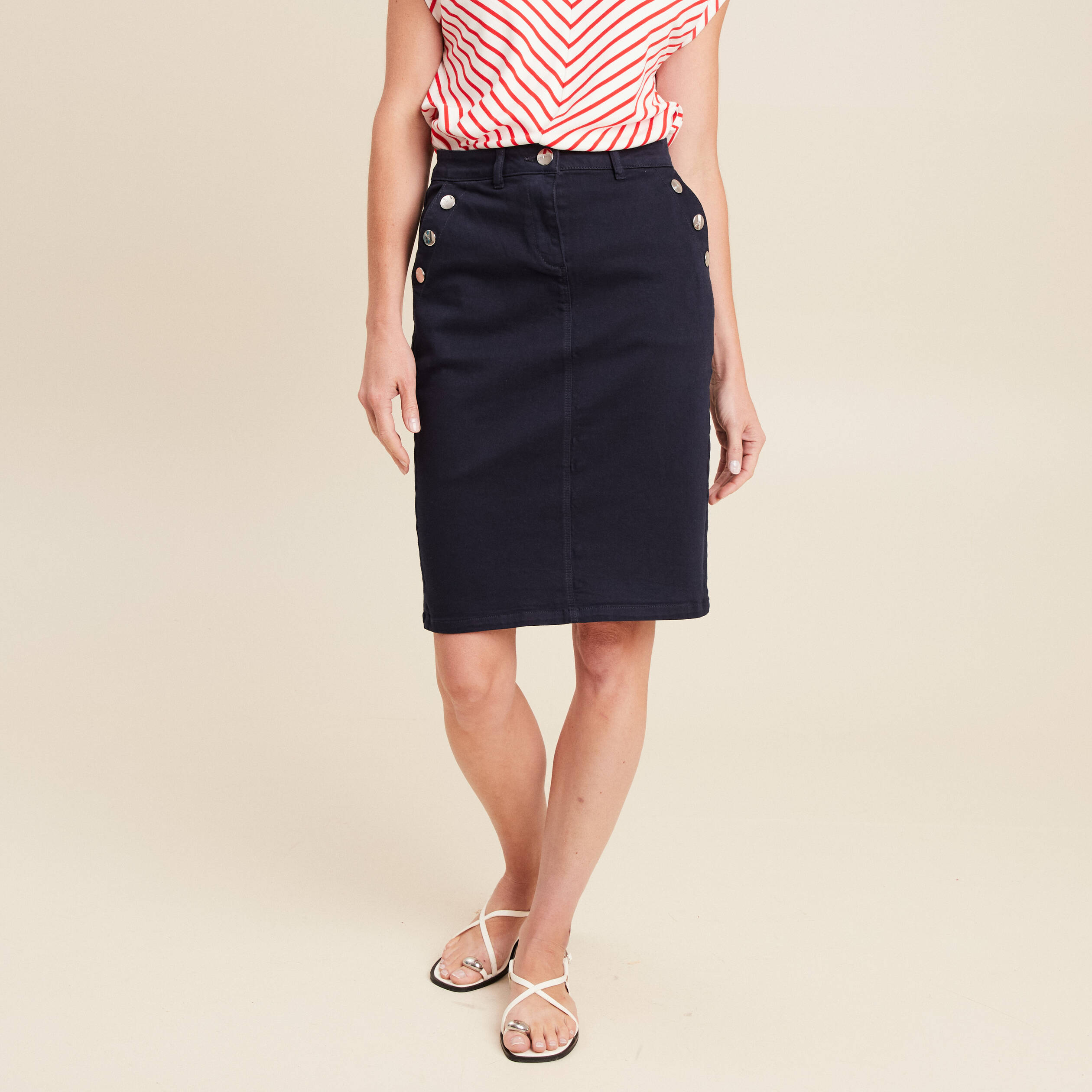 jupe droite longueur genou bleu fonce femme Jupe droite longueur genou bleu foncé femme