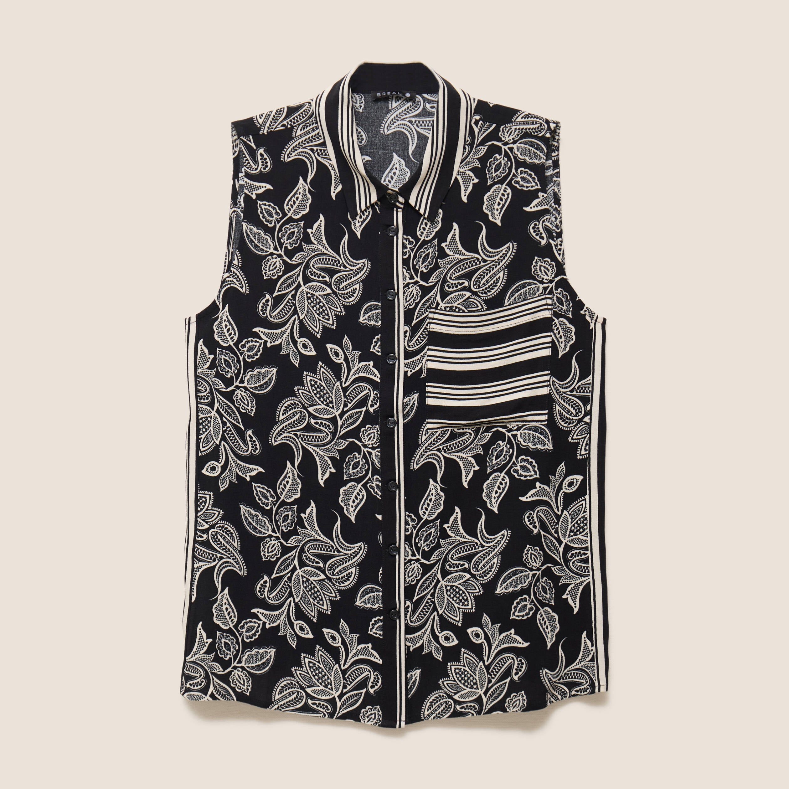 Chemise sans manches col chemise noir femme