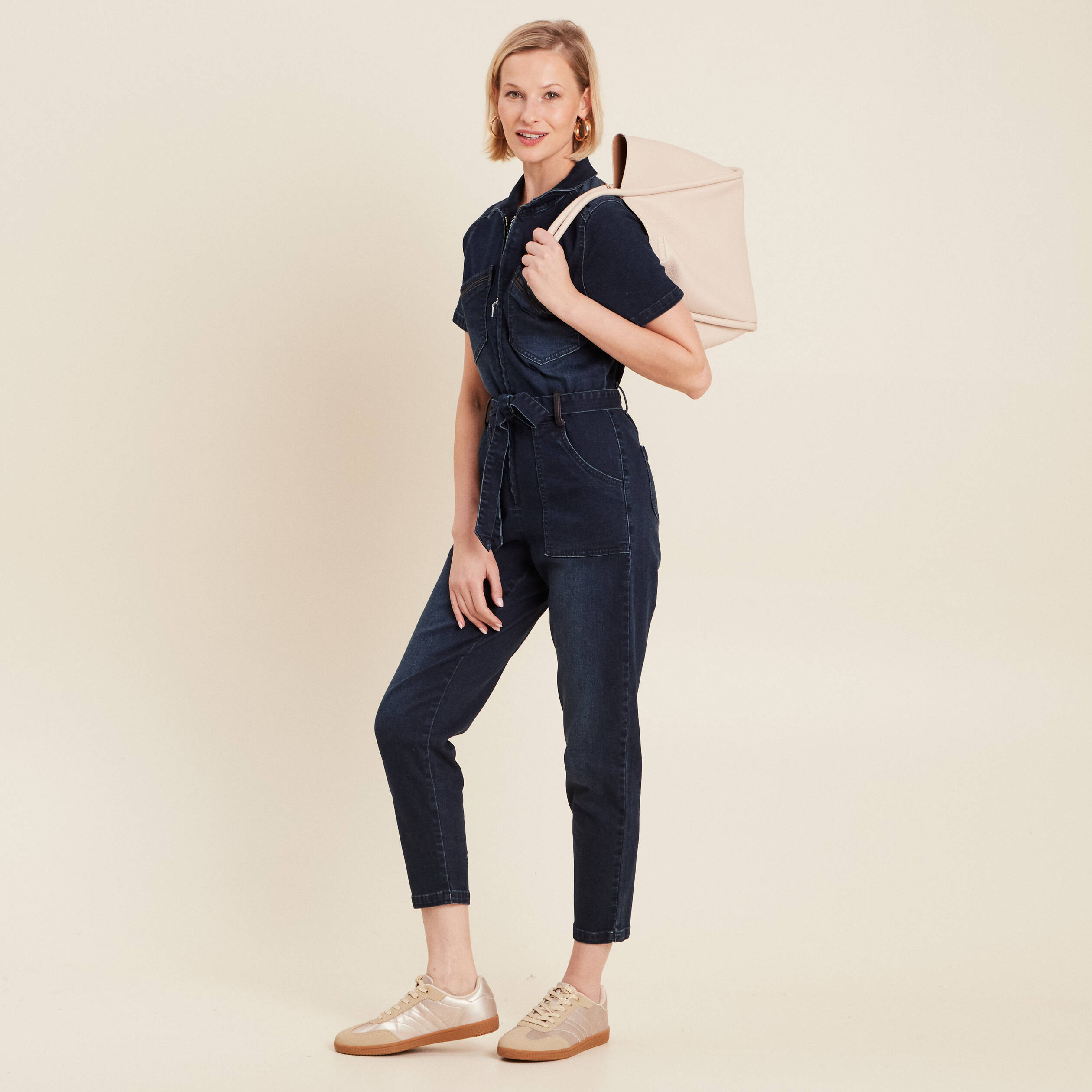 Combinaison pantalon en jean denim brut femme
