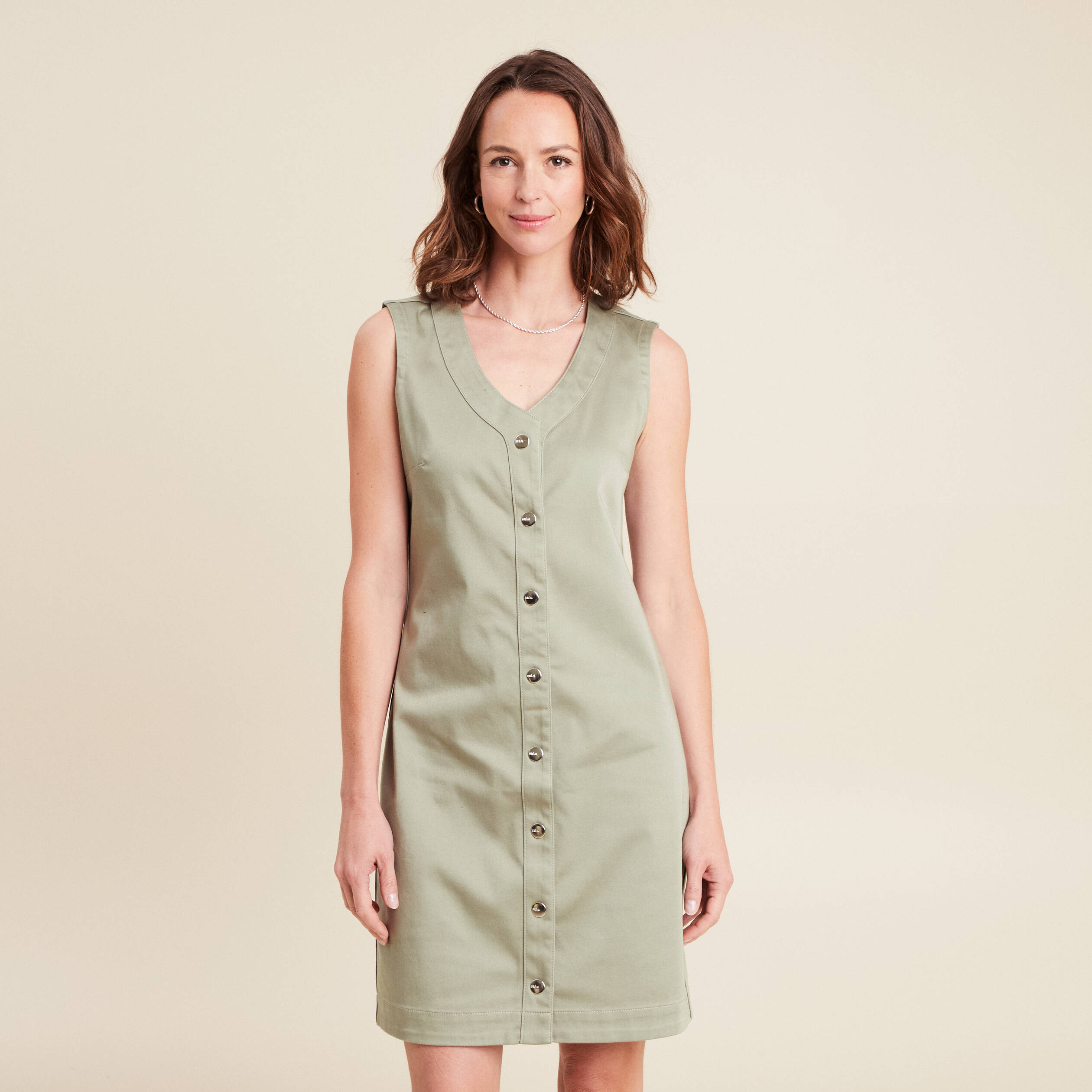robe courte droite réversible en jean vert olive femme