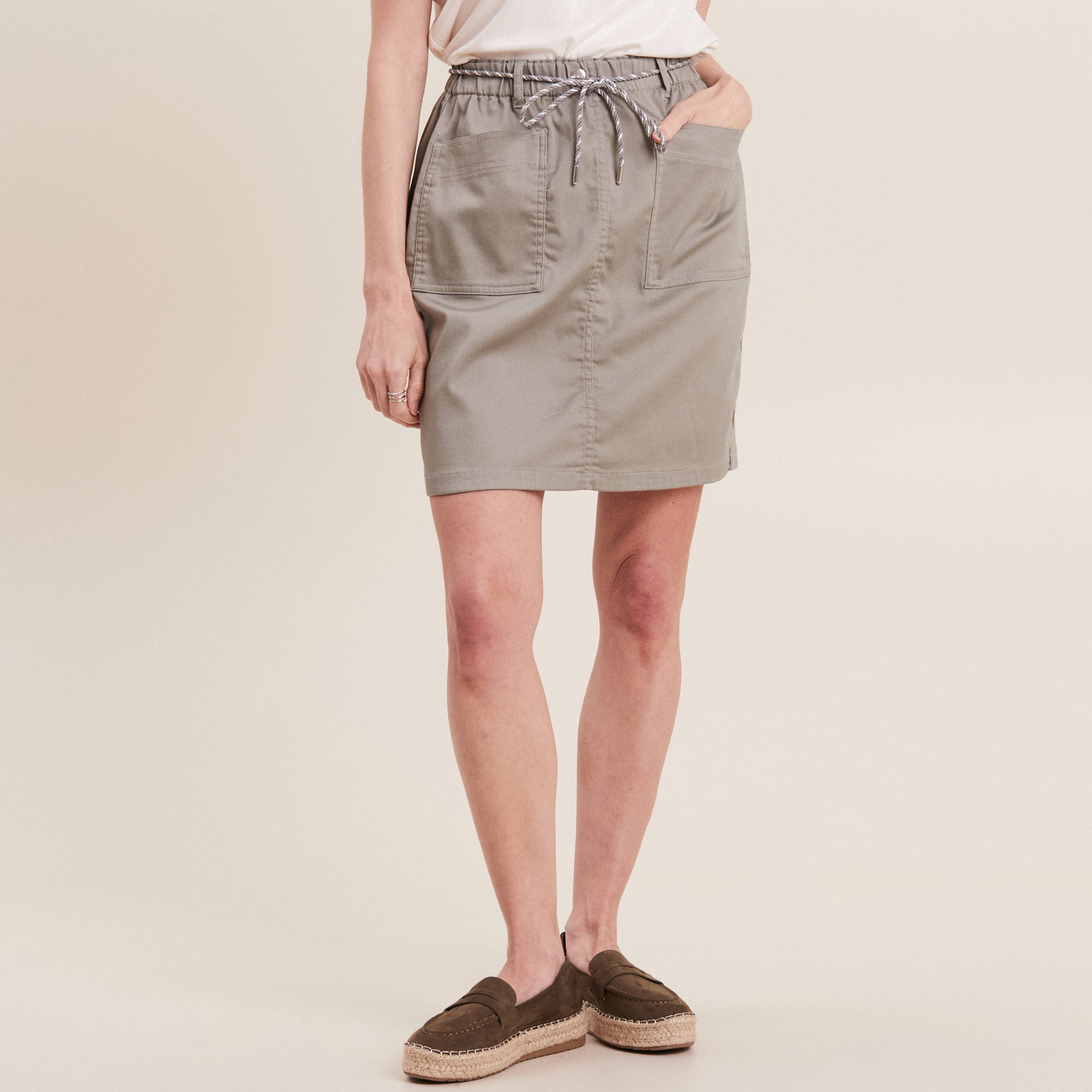 Jupe droite réversible 2 poches vert foncé femme