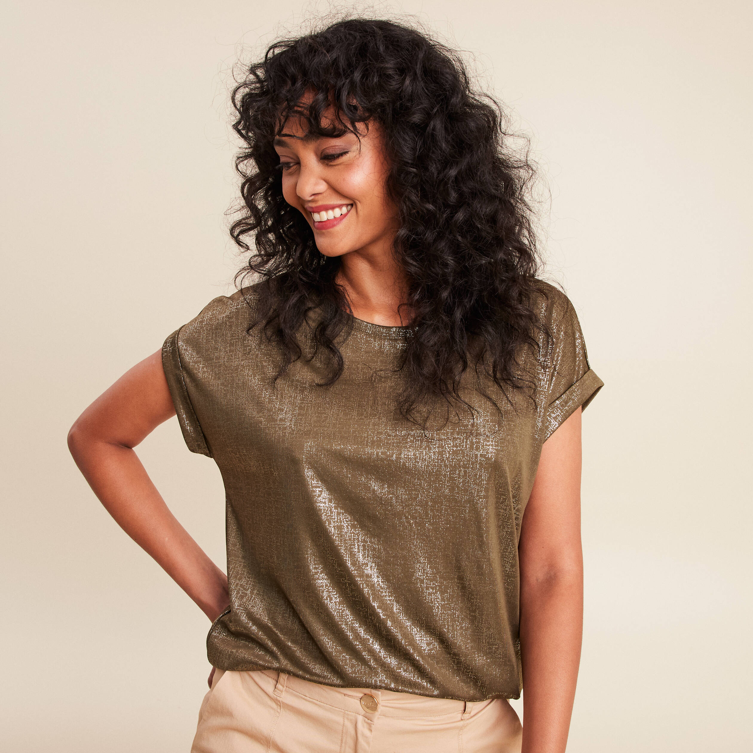 T-shirt manches courtes vert olive femme