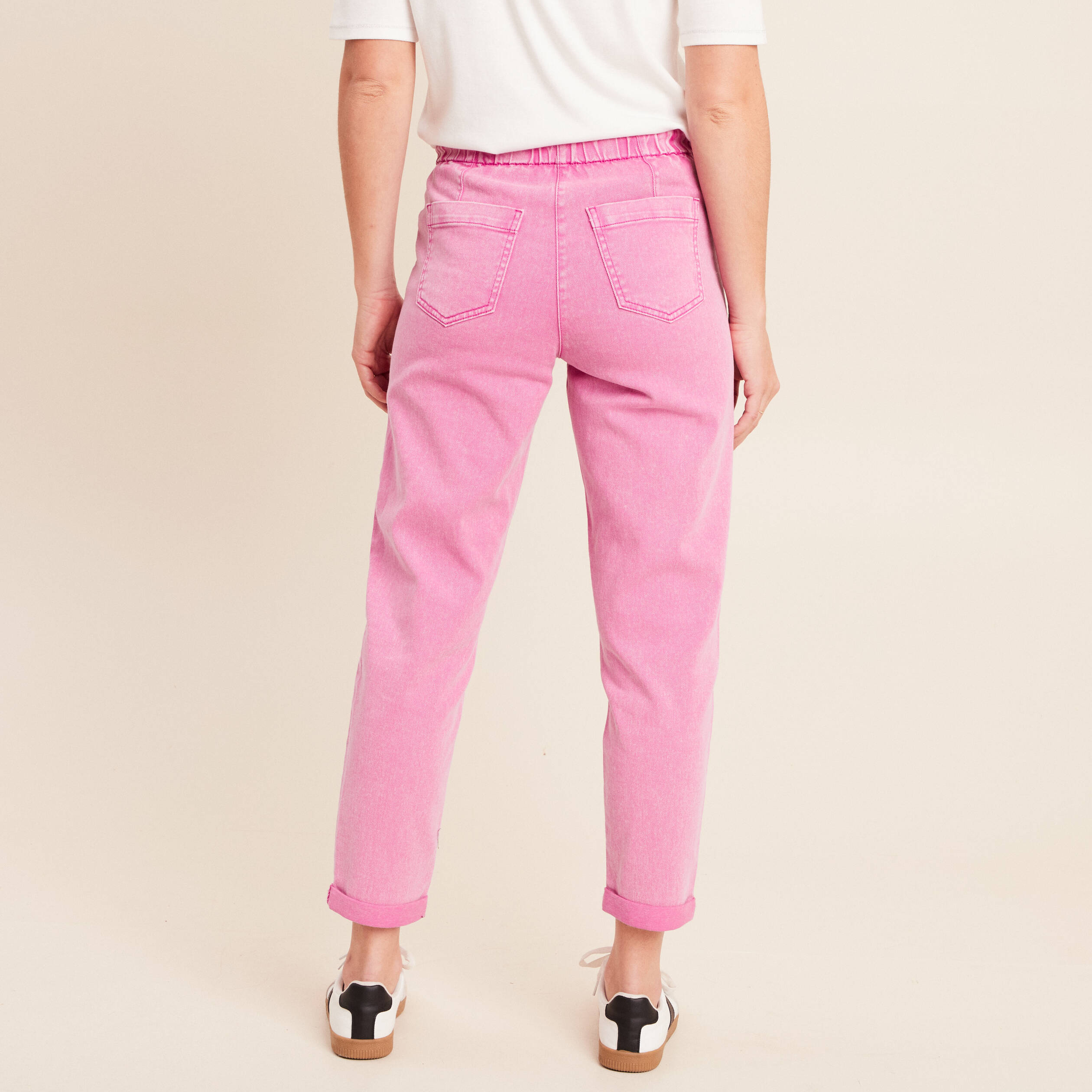 Jean coupe mom 7/8&egrave;me rose fushia femme