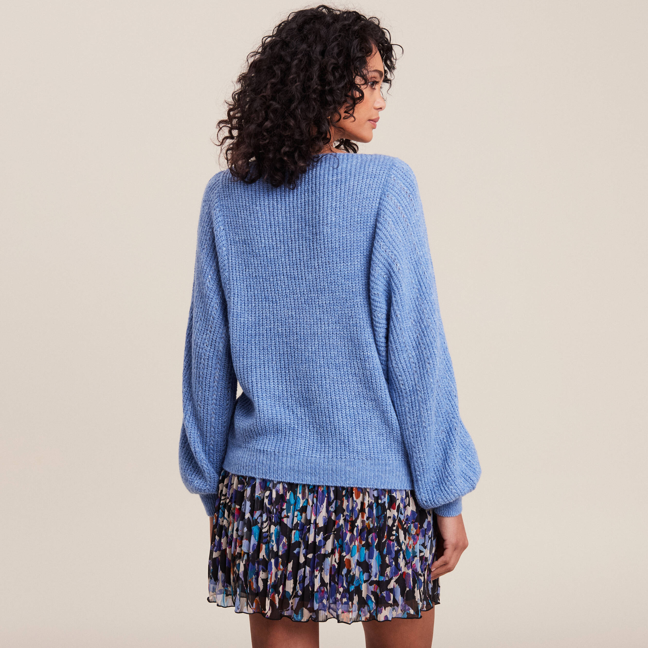 Pull manches longues bleu femme