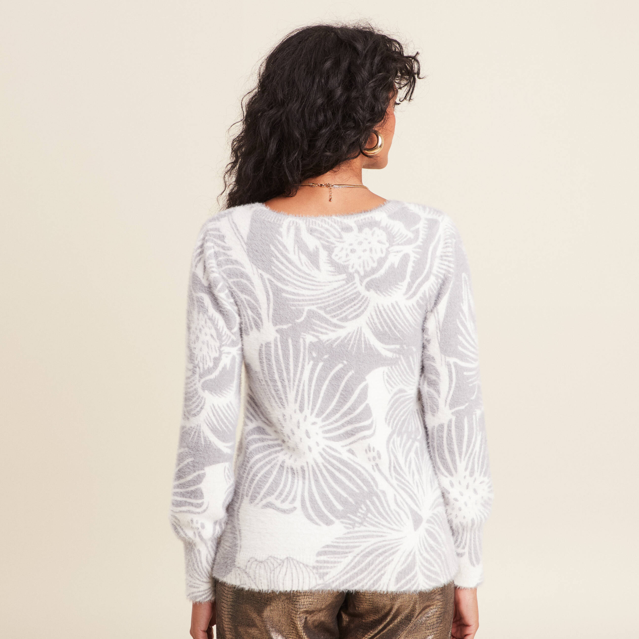 Pull manches longues gris femme