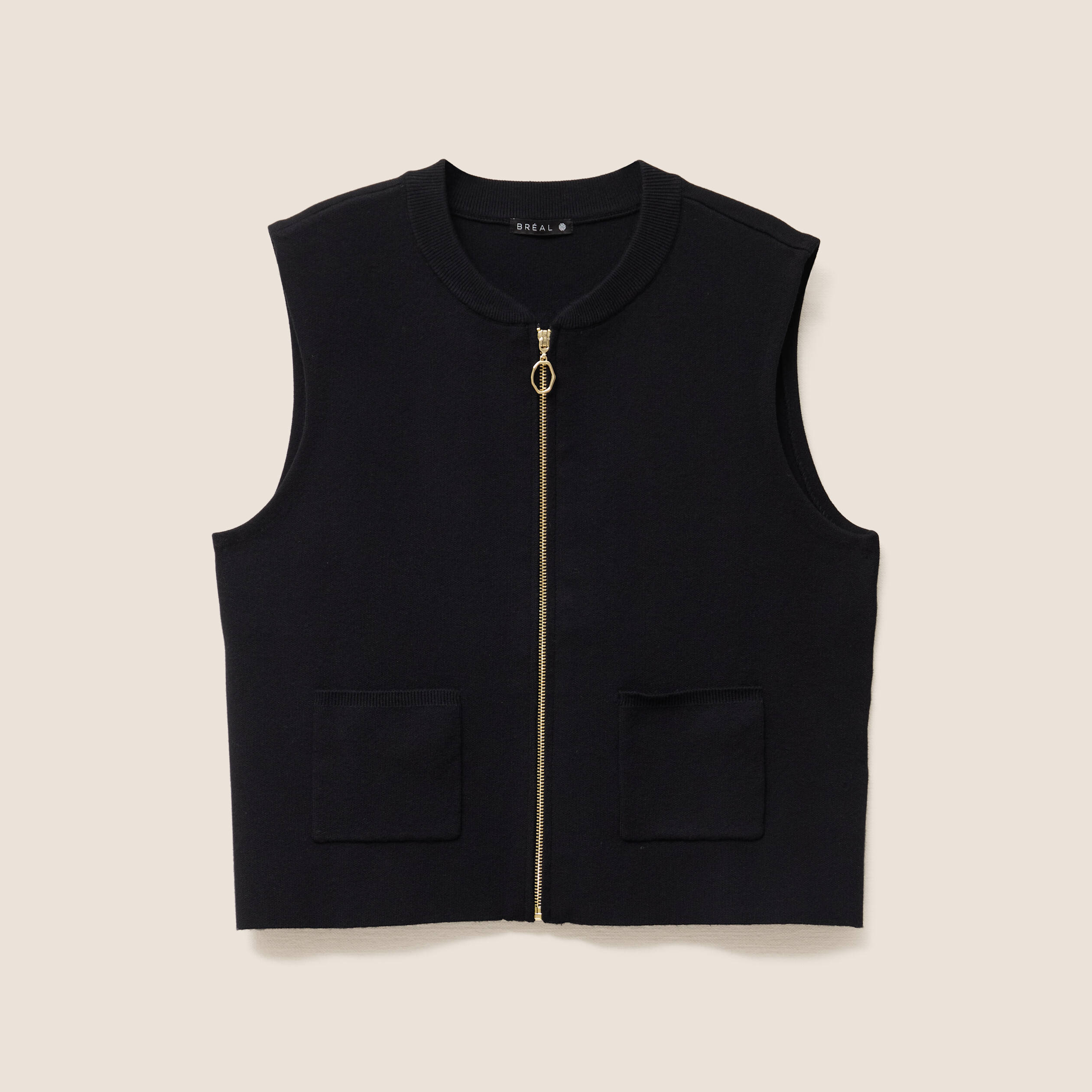Gilet droit court sans manches noir femme