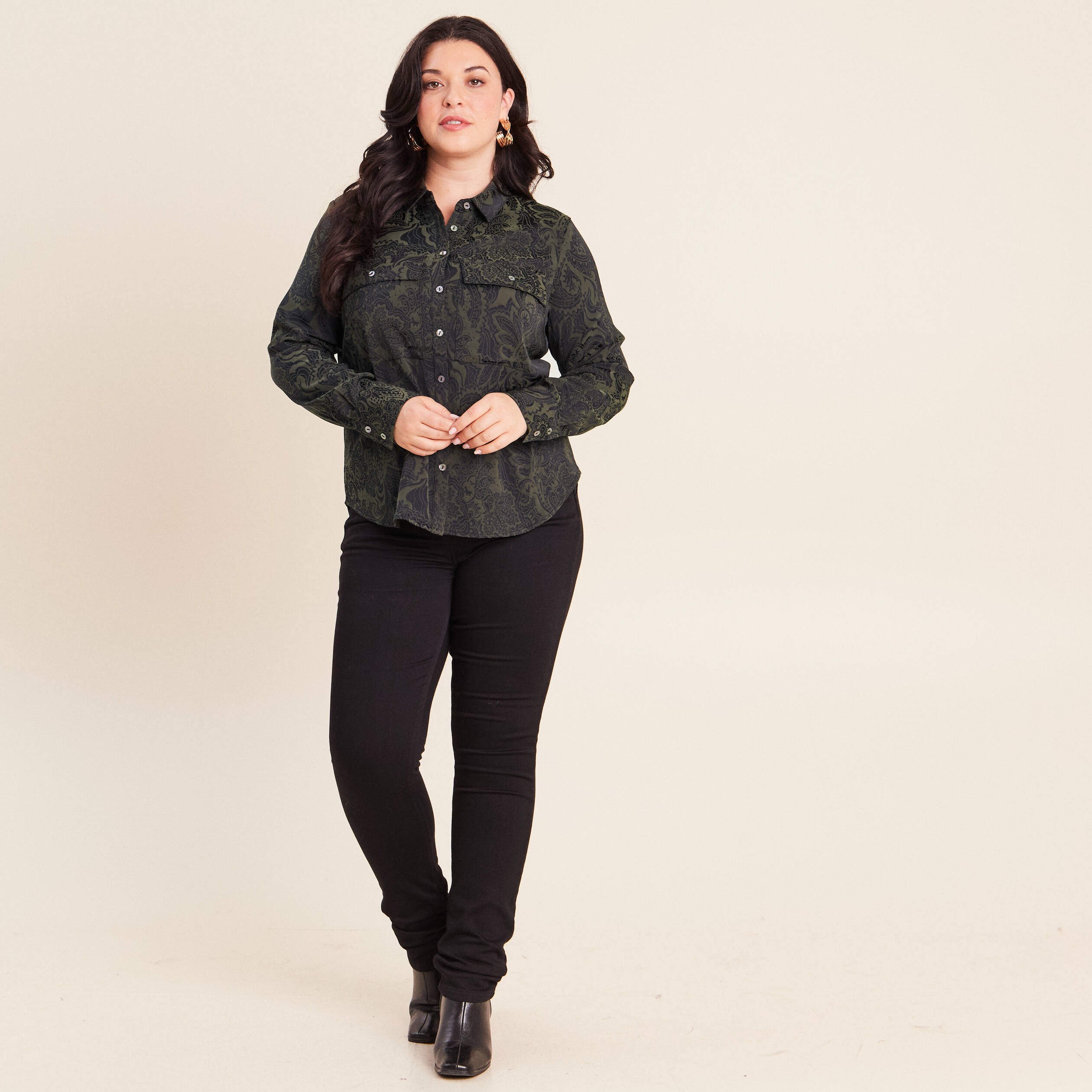 Chemise manches longues vert femme