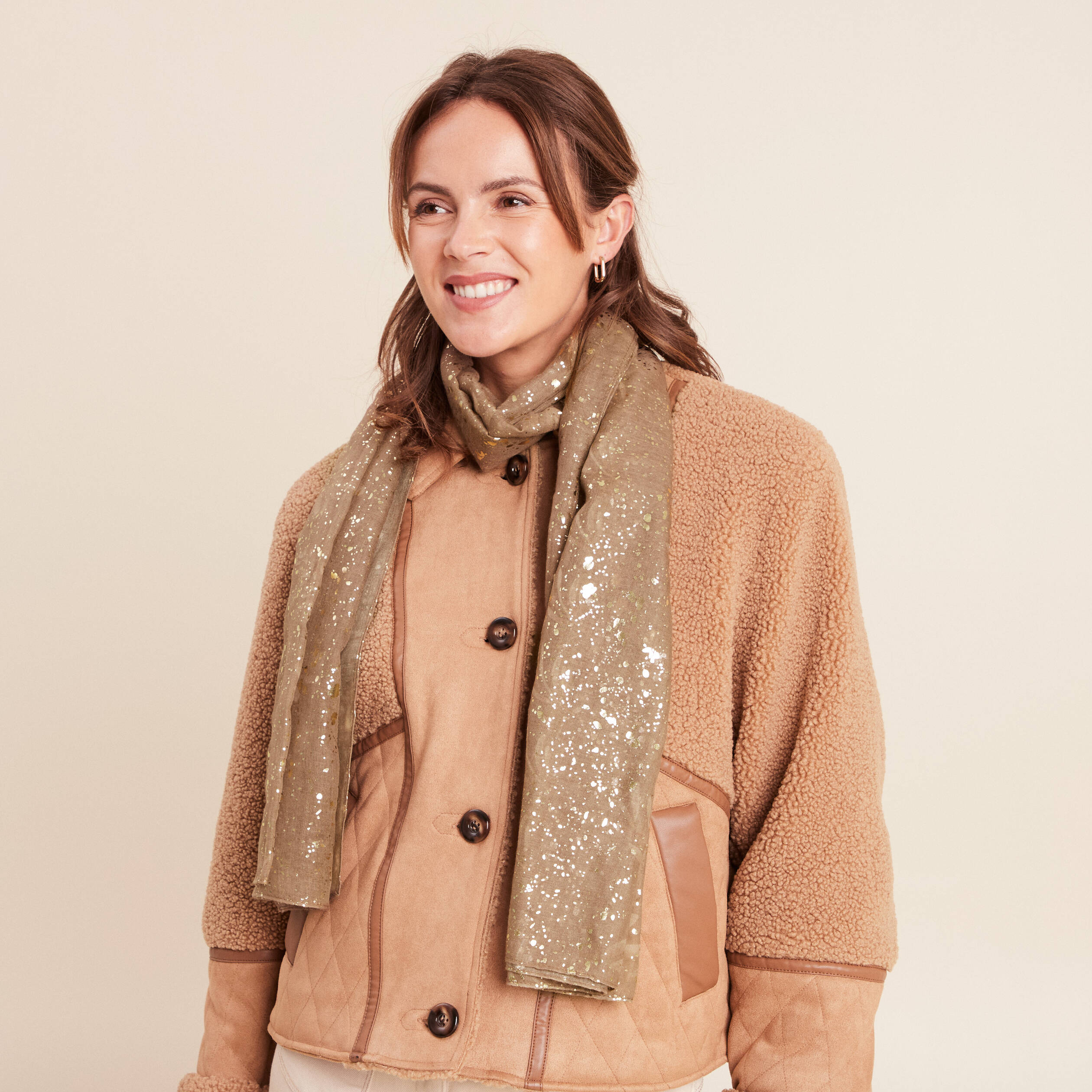 Foulard aspect lin taupe femme Bréal