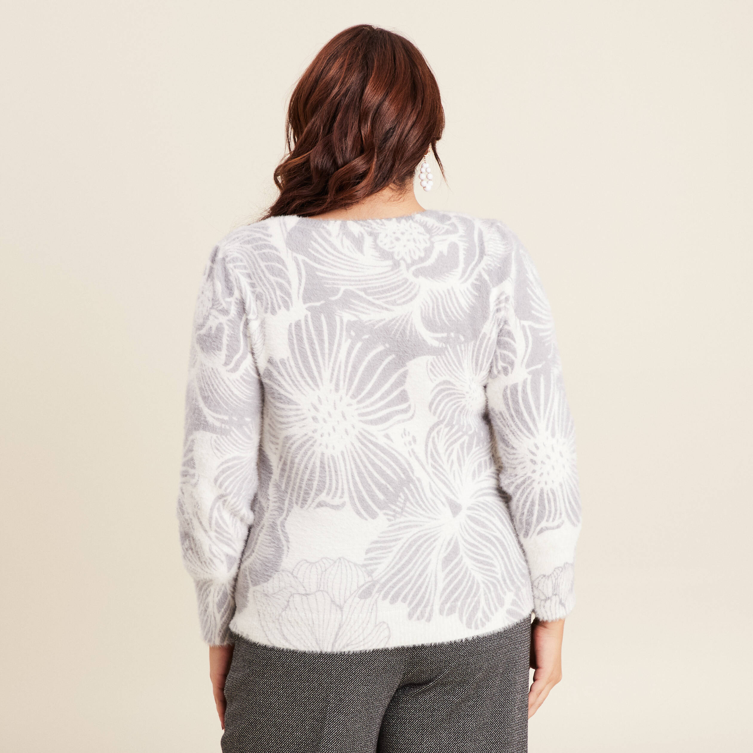 Pull manches longues gris femme