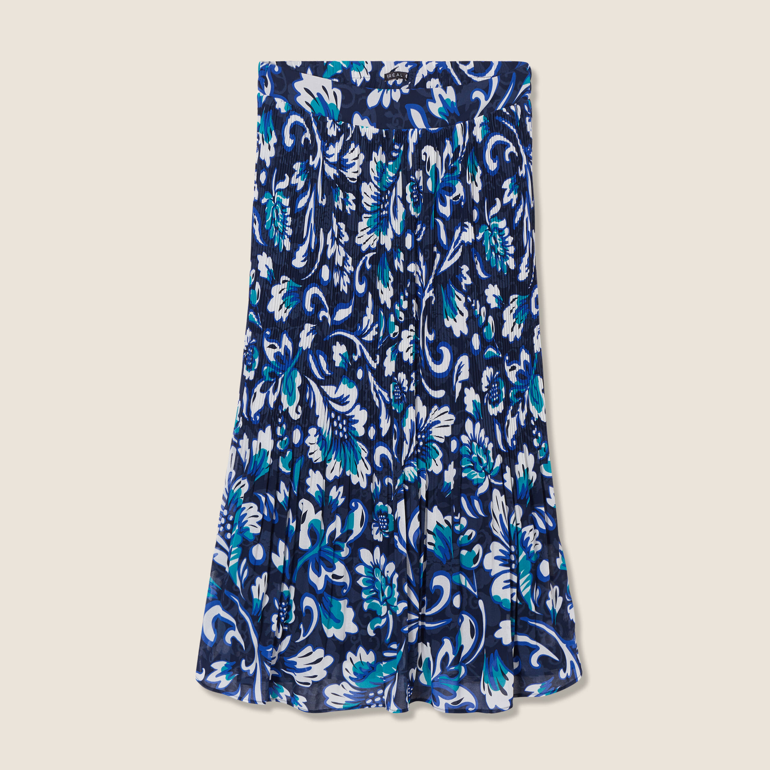 Jupe longue plissée imprimée bleu femme