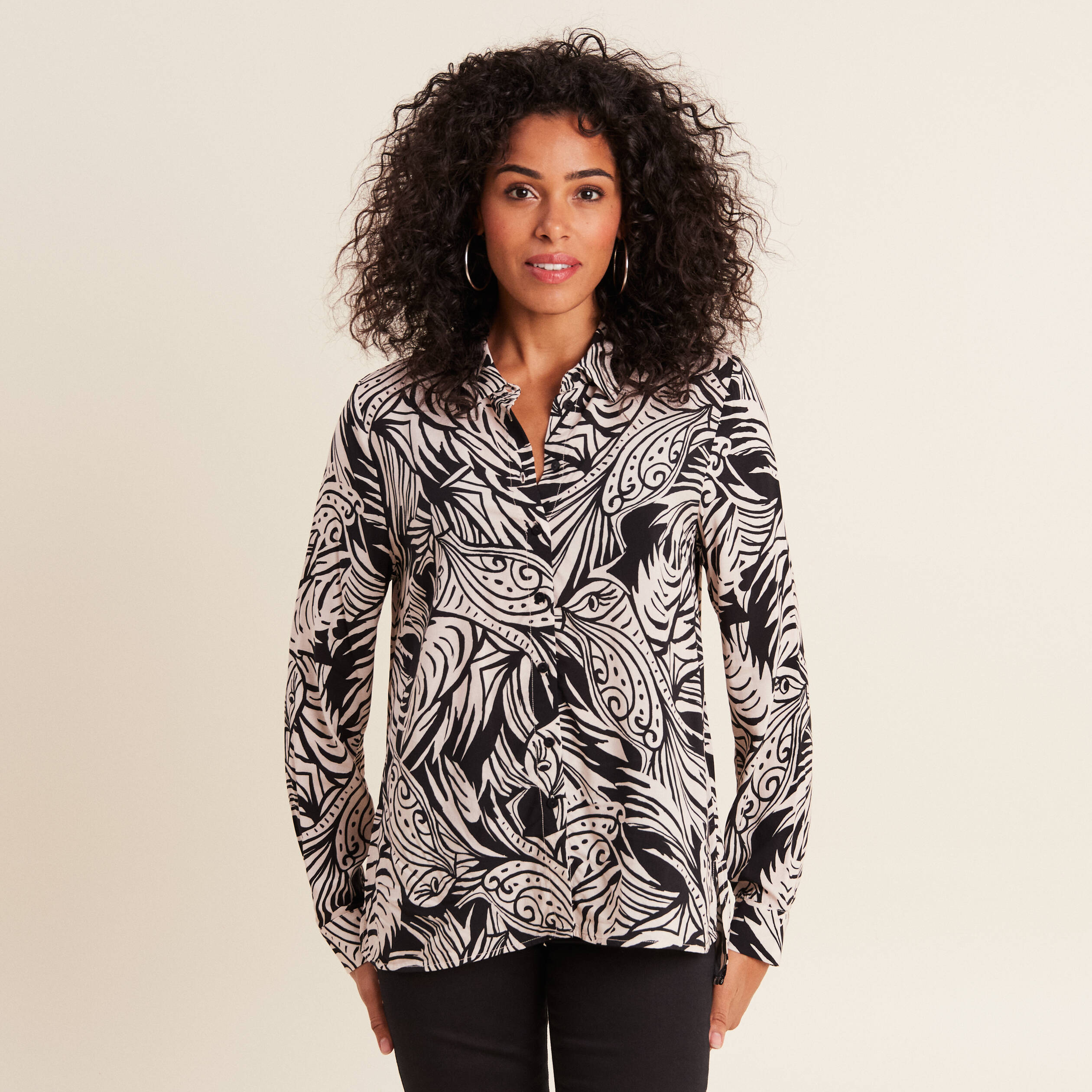 Chemise Manches Longues Noire Enjoy Taille 44 Femme - Style Tunique à Pois, Occasion En Très Bon état