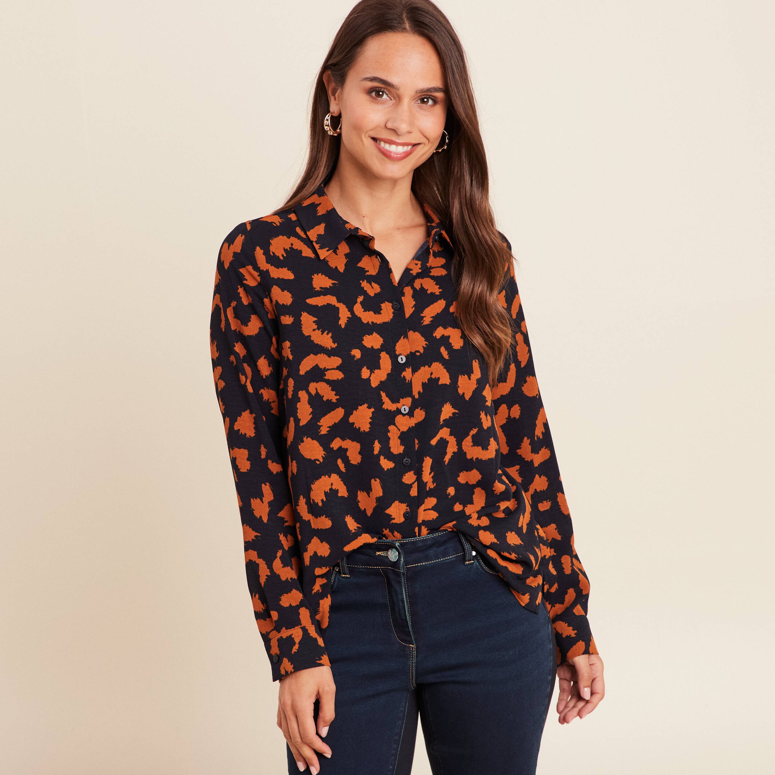 chemise manches longues marron cognac femme Chemise manches longues marron cognac femme