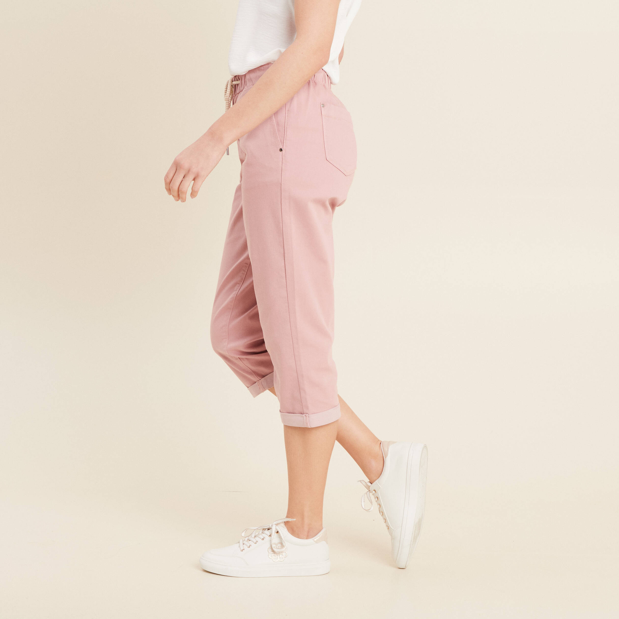 pantacourt large taille haute rose pastel femme Pantacourt large taille haute rose pastel femme