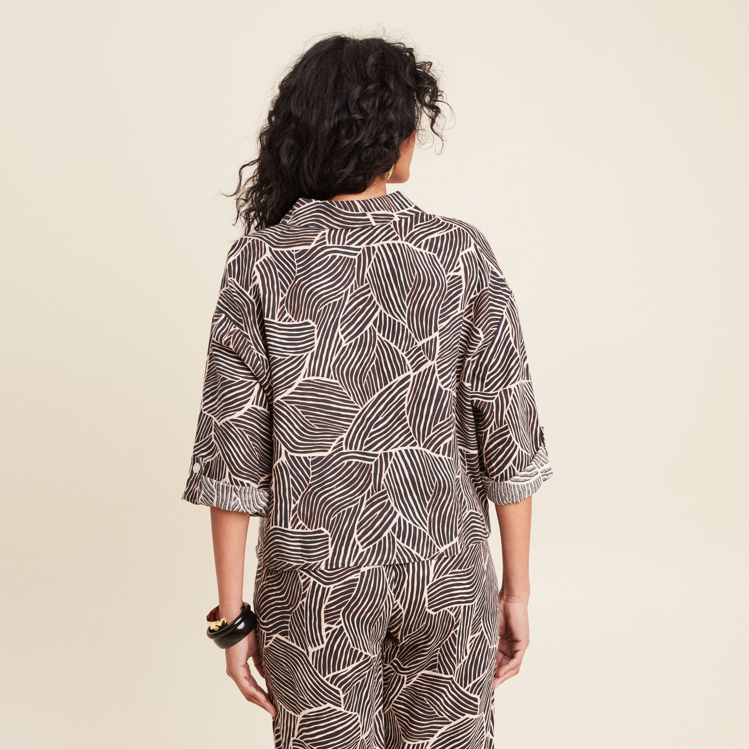 Chemise manches 3/4 nouée noir femme