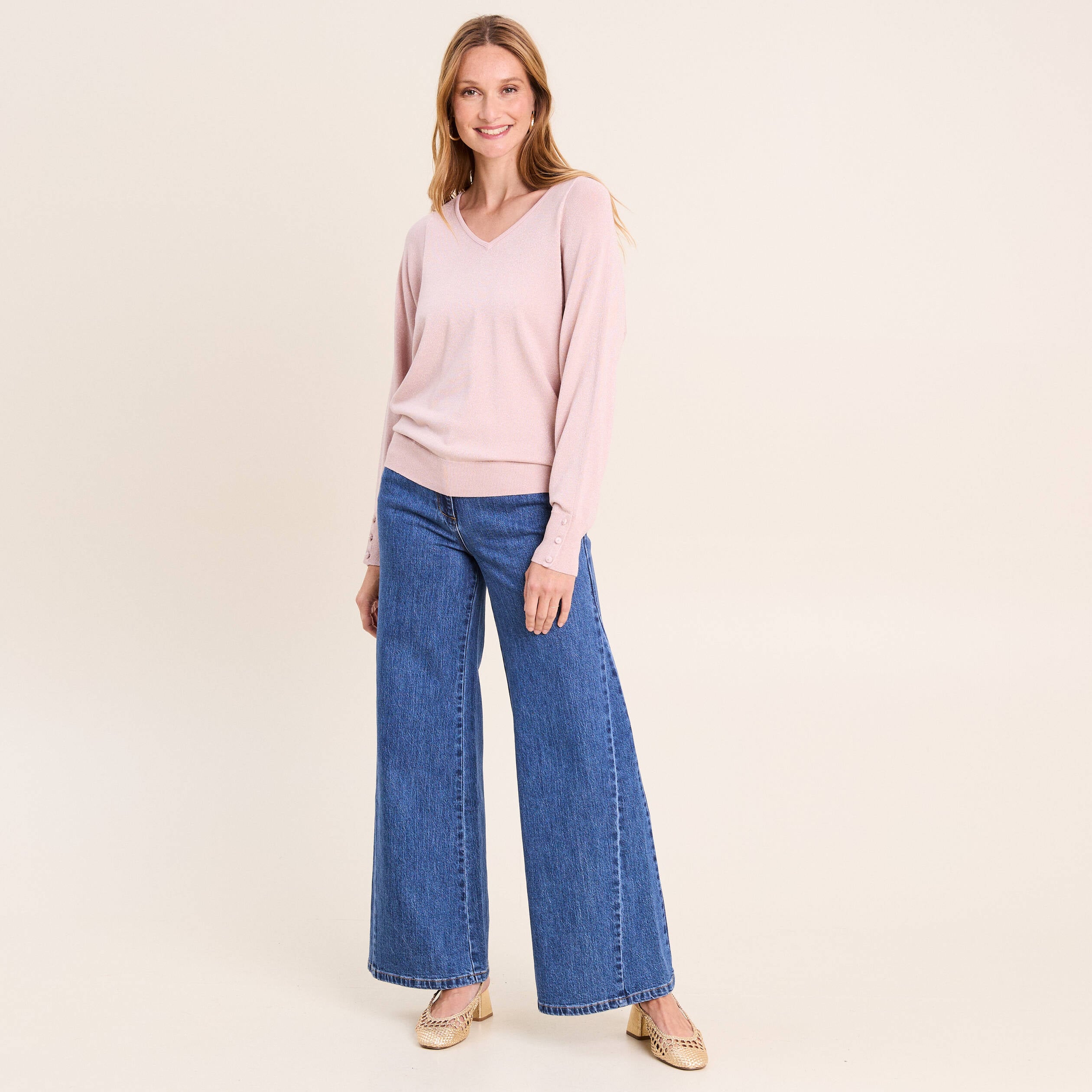 Pull manches longues rose clair femme
