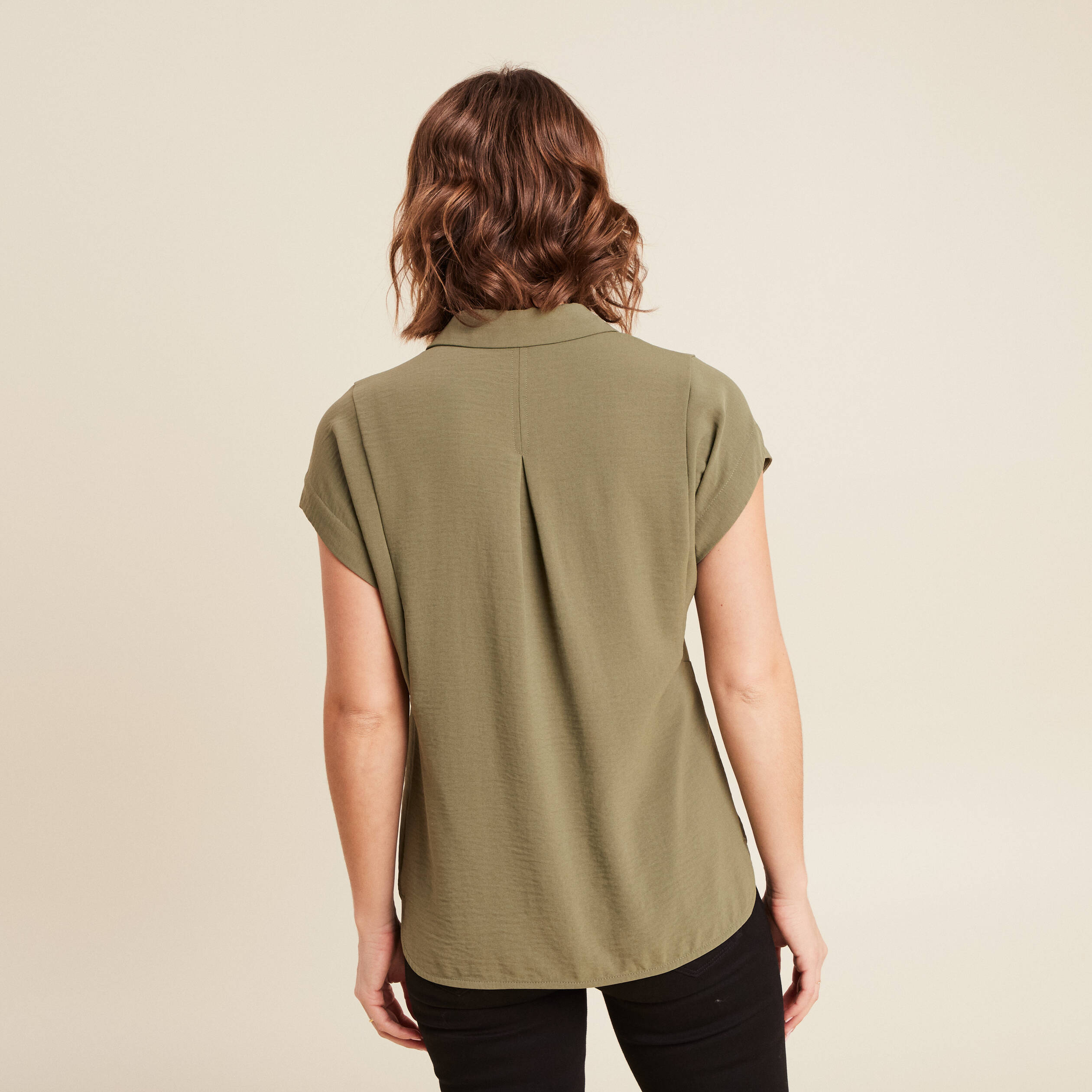 Blouse manches courtes vert kaki femme
