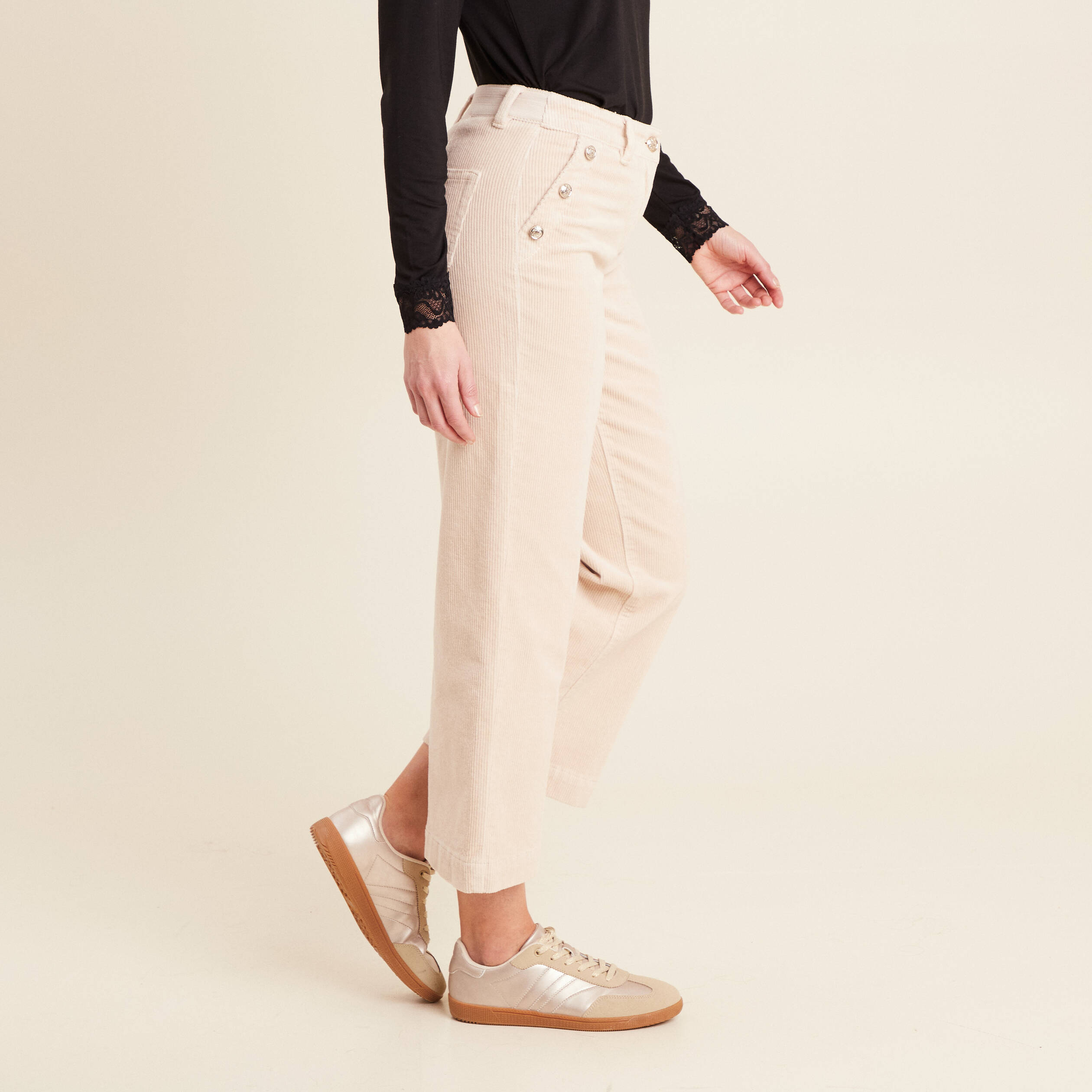 Pantalon Femme Velours Côtelé Gris - Lee Cooper Taille 40 - Occasion Bon État