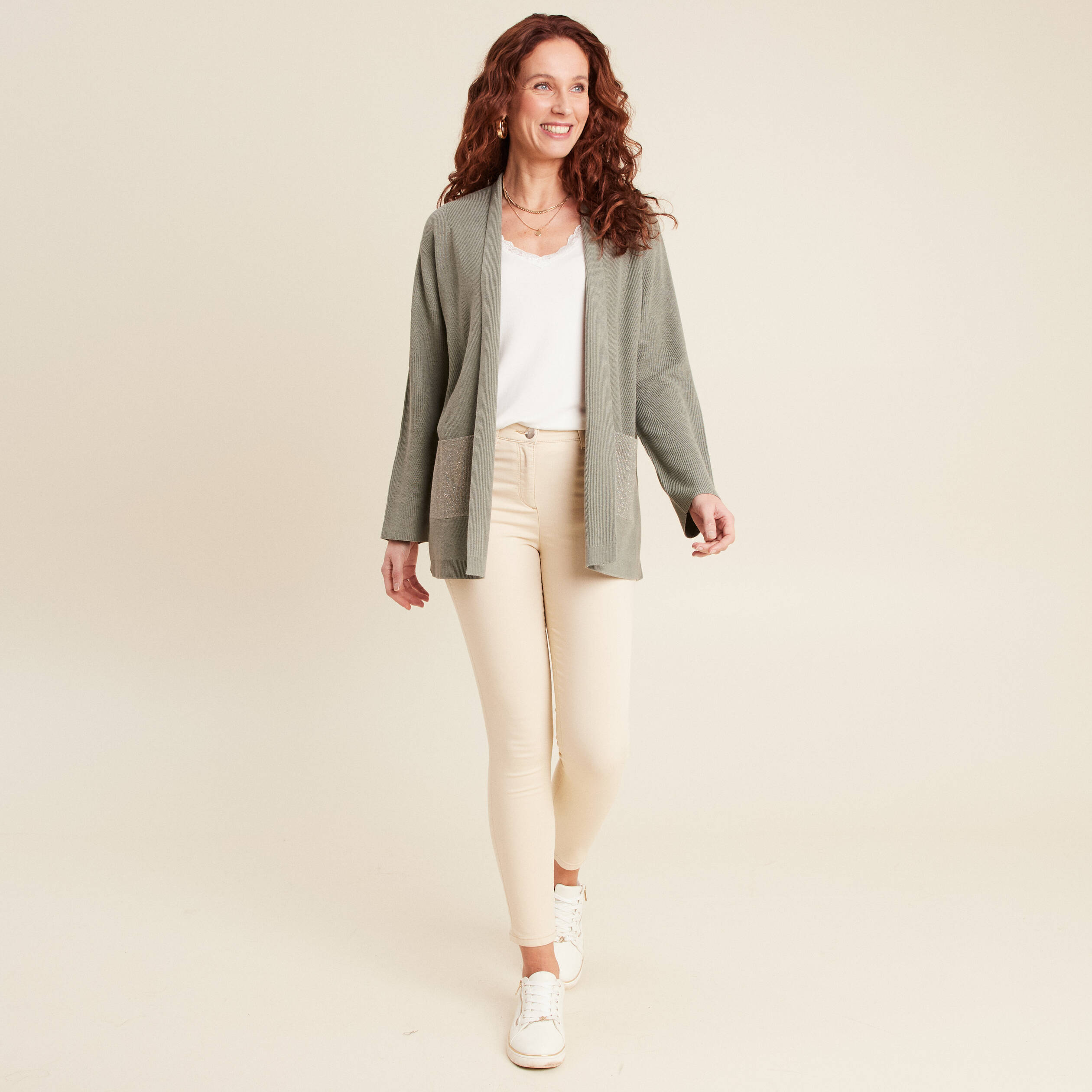 Gilet manches longues vert clair femme