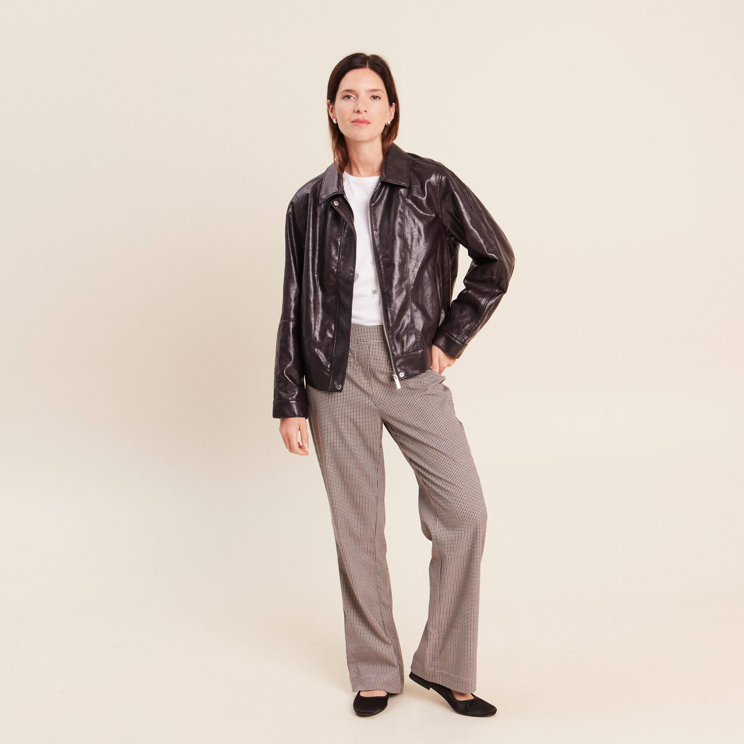 Blouson col montant marron femme