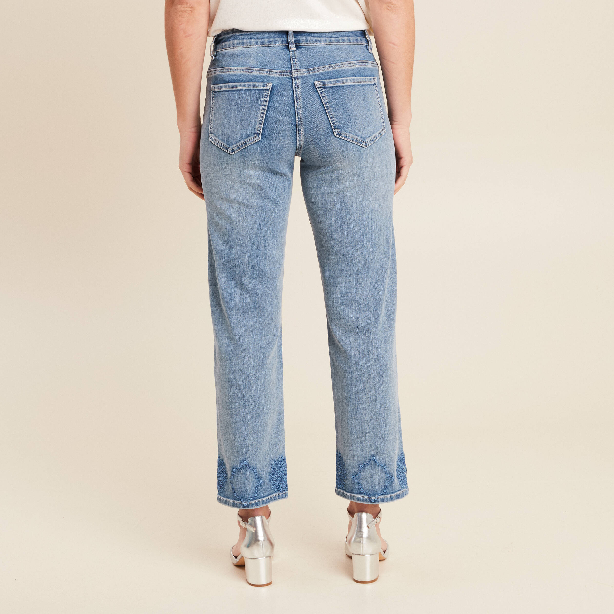 Jean large 7/8ème denim double stone femme