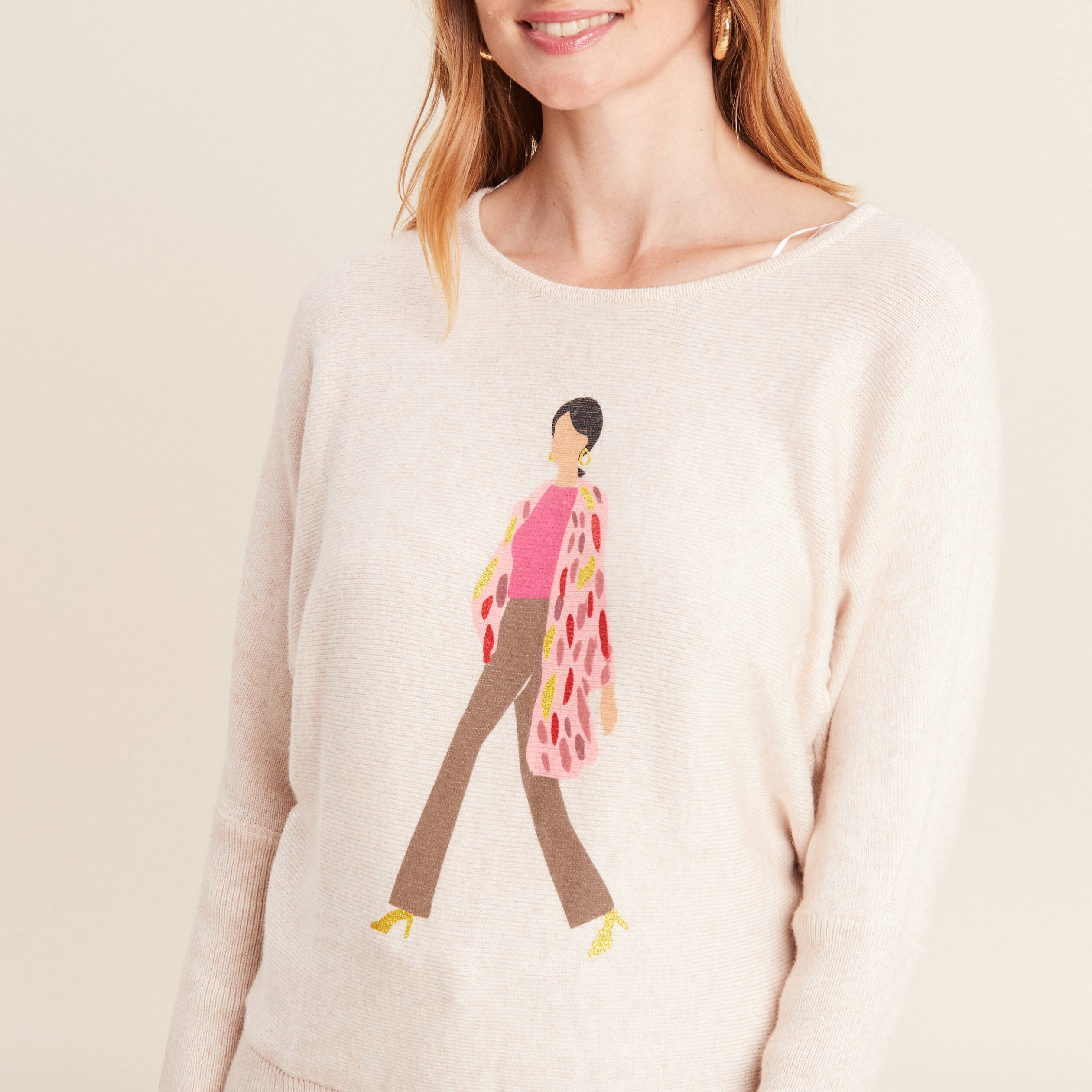 Pull manches longues creme femme