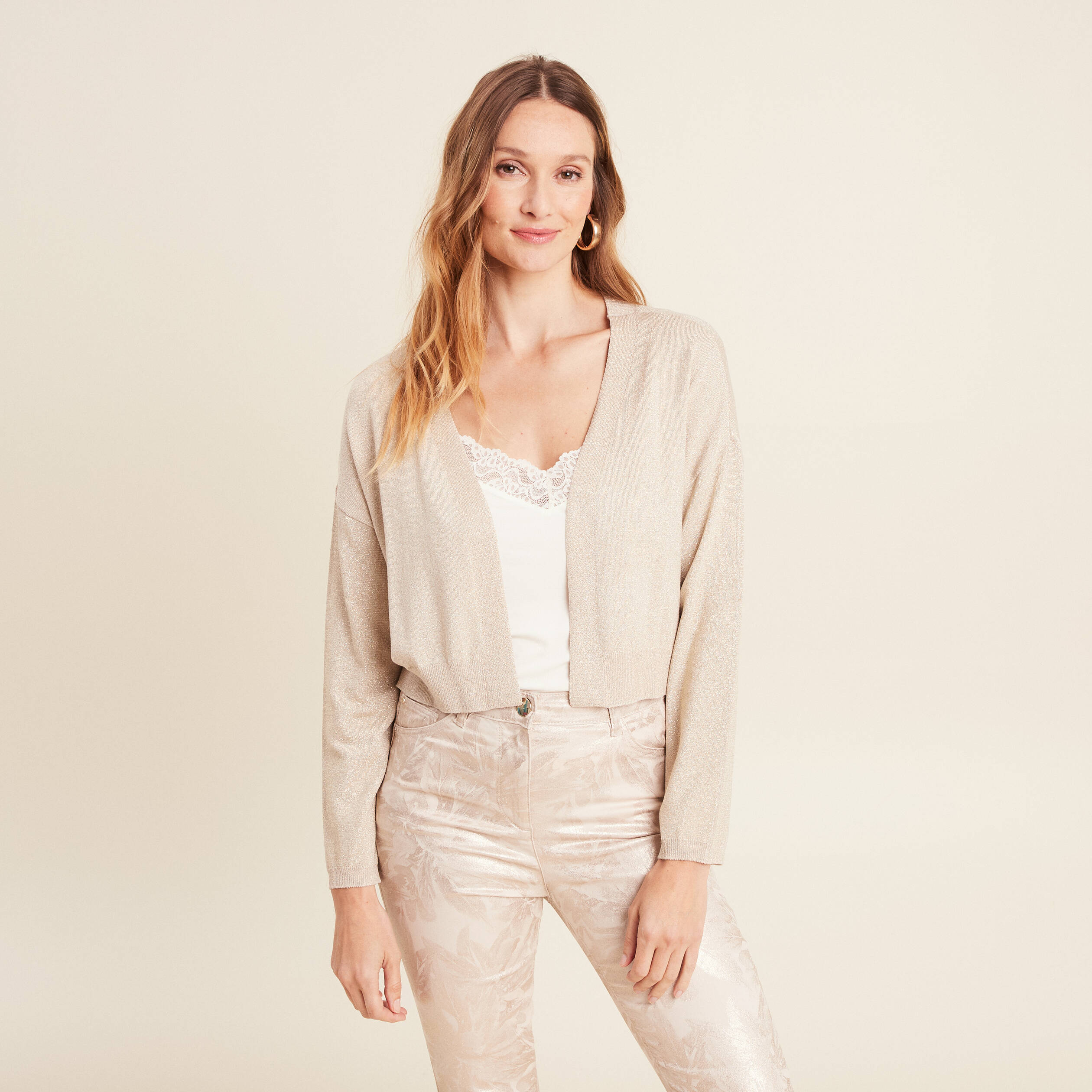 Gilet manches longues couleur or femme