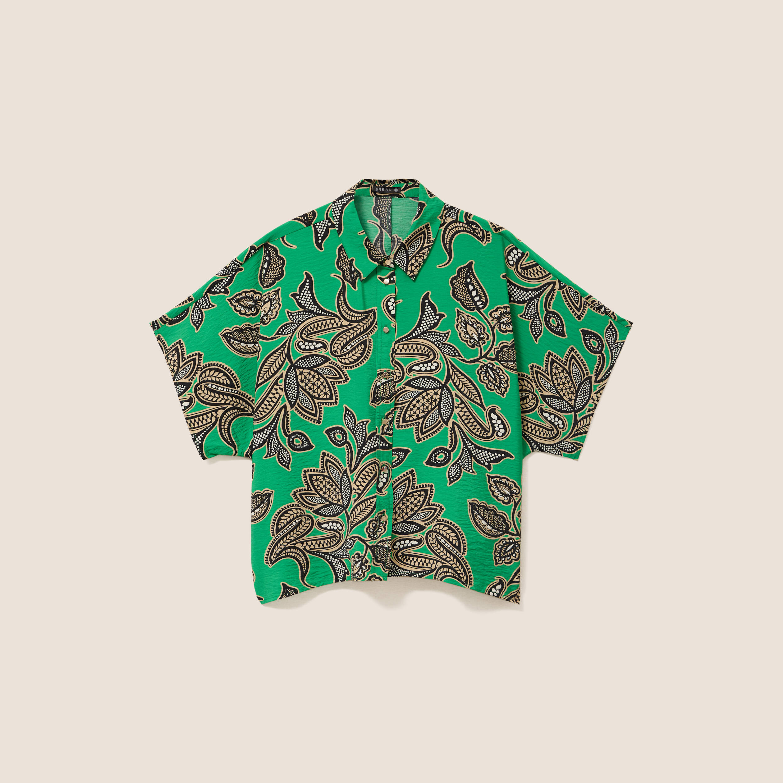 Chemise ample manches courtes fluide vert femme