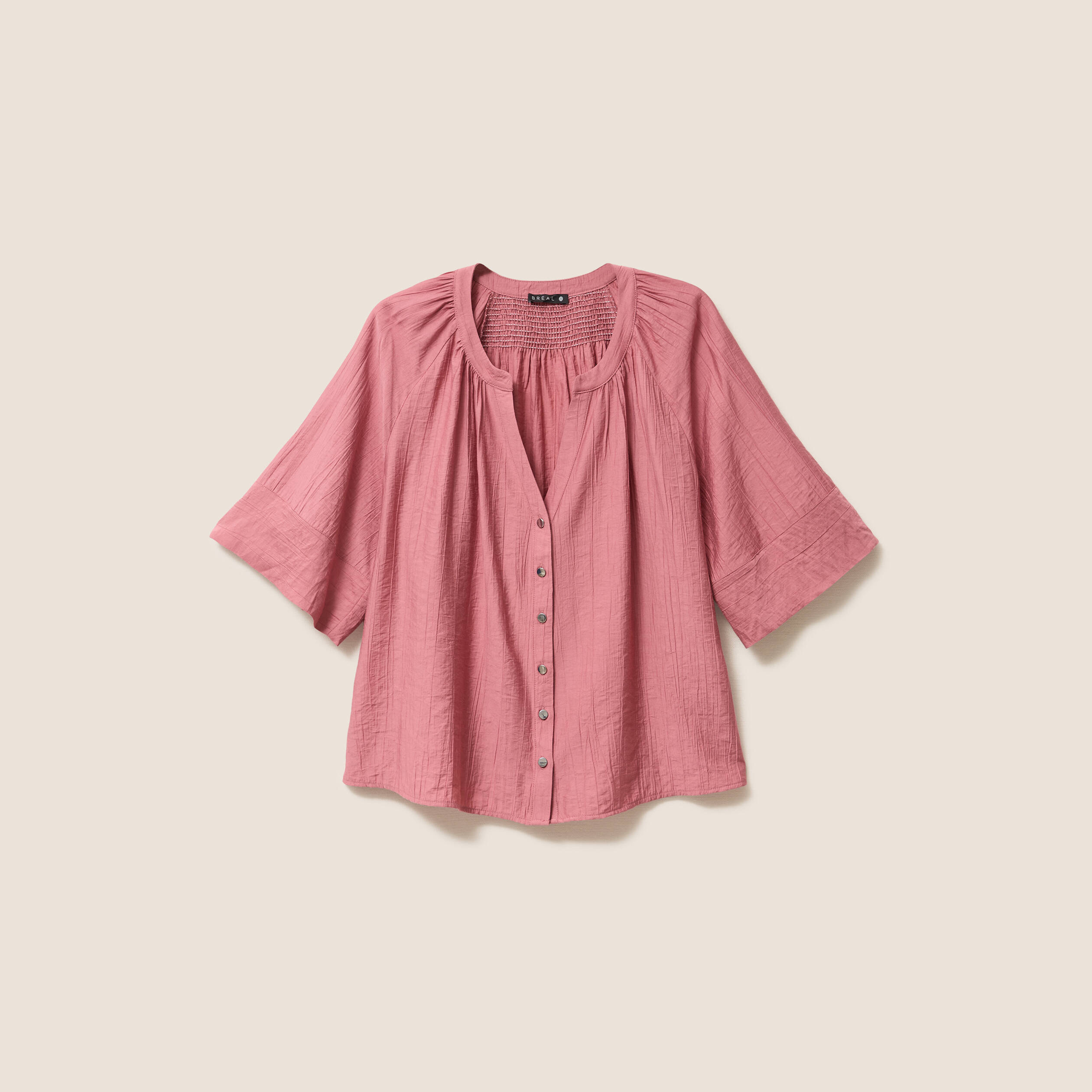 Blouse ample col v manches 3/4 mauve femme